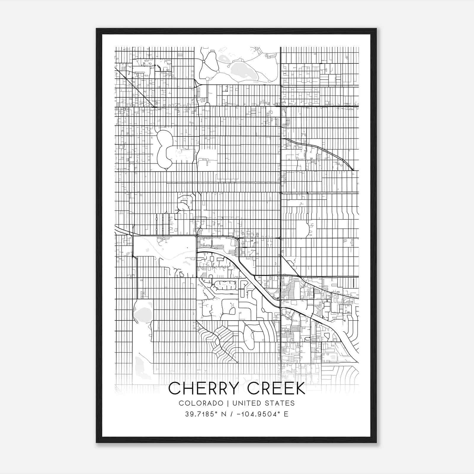 Cherry Creek Colorado Map Poster, Modern Home Decor Wall Art Print