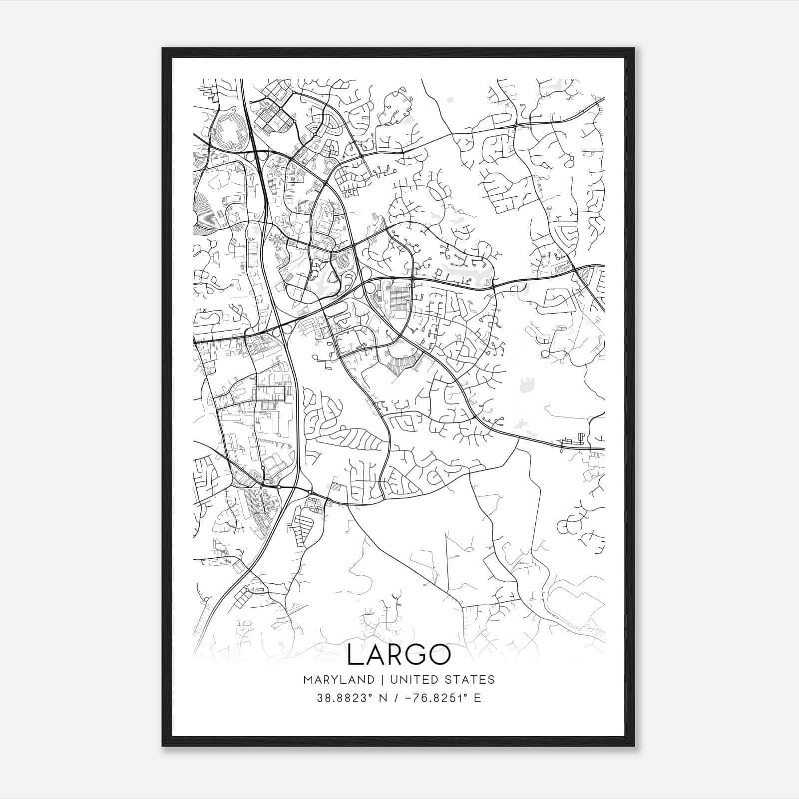 Largo Maryland Map Poster, Modern Home Decor Wall Art Print