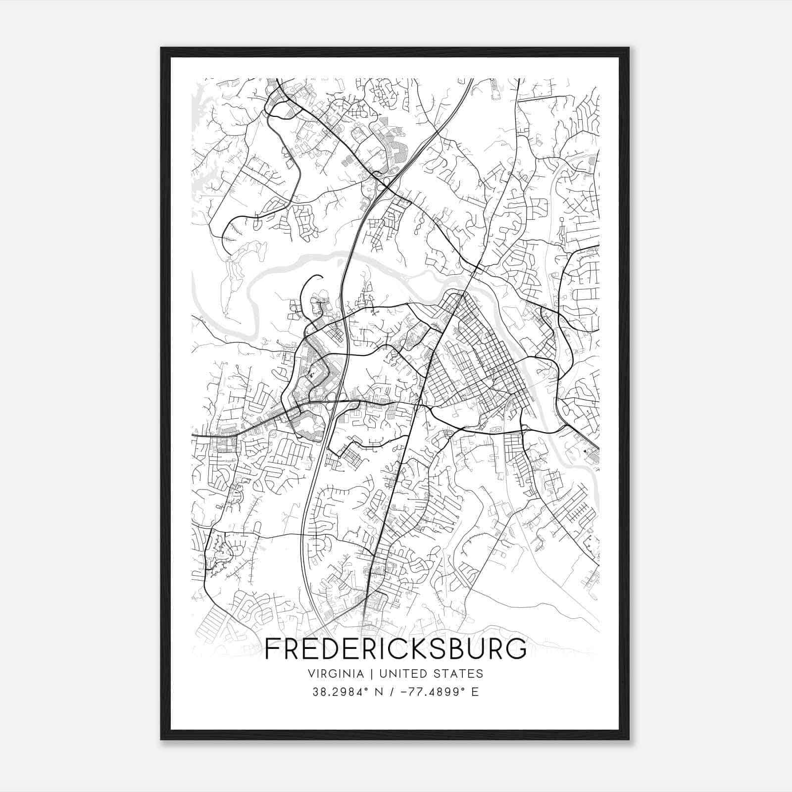 Fredericksburg Virginia Map Poster, Modern Home Decor Wall Art Print