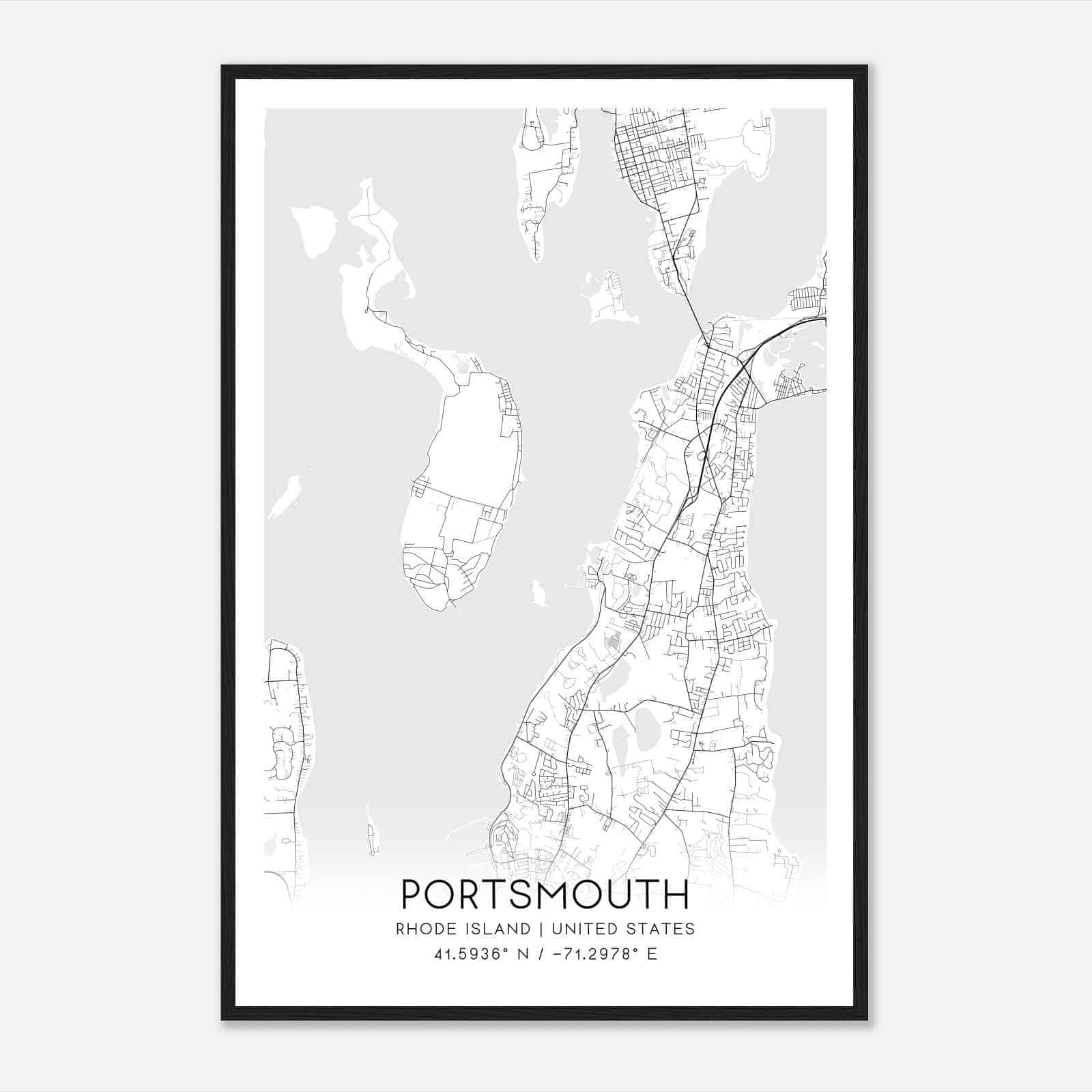 Portsmouth Rhode Island Map Poster, Modern Home Decor Wall Art Print