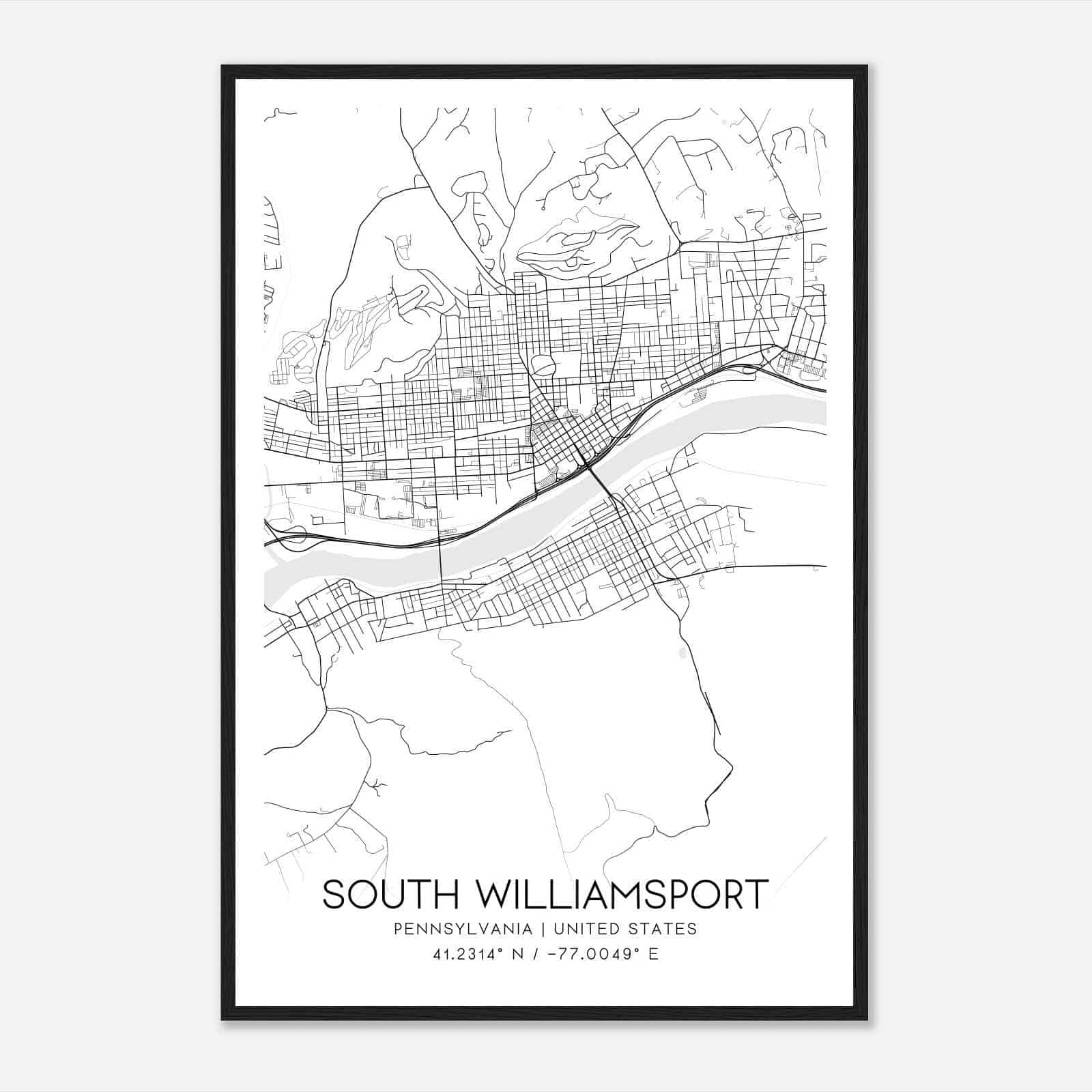 South Williamsport Pennsylvania Map Poster, Modern Home Decor Wall Art Print