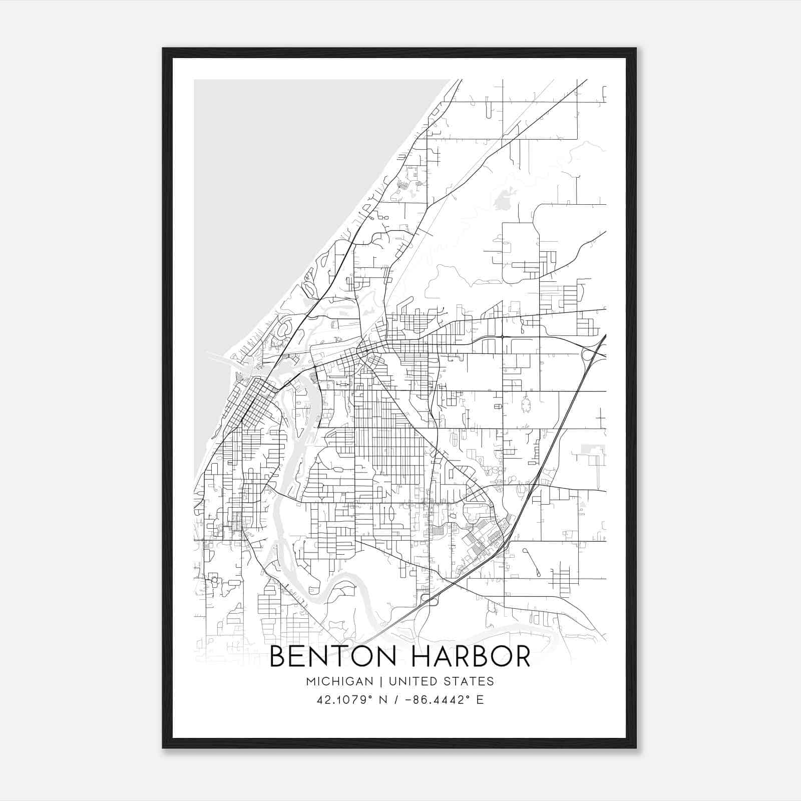 Benton Harbor Michigan Map Poster, Modern Home Decor Wall Art Print