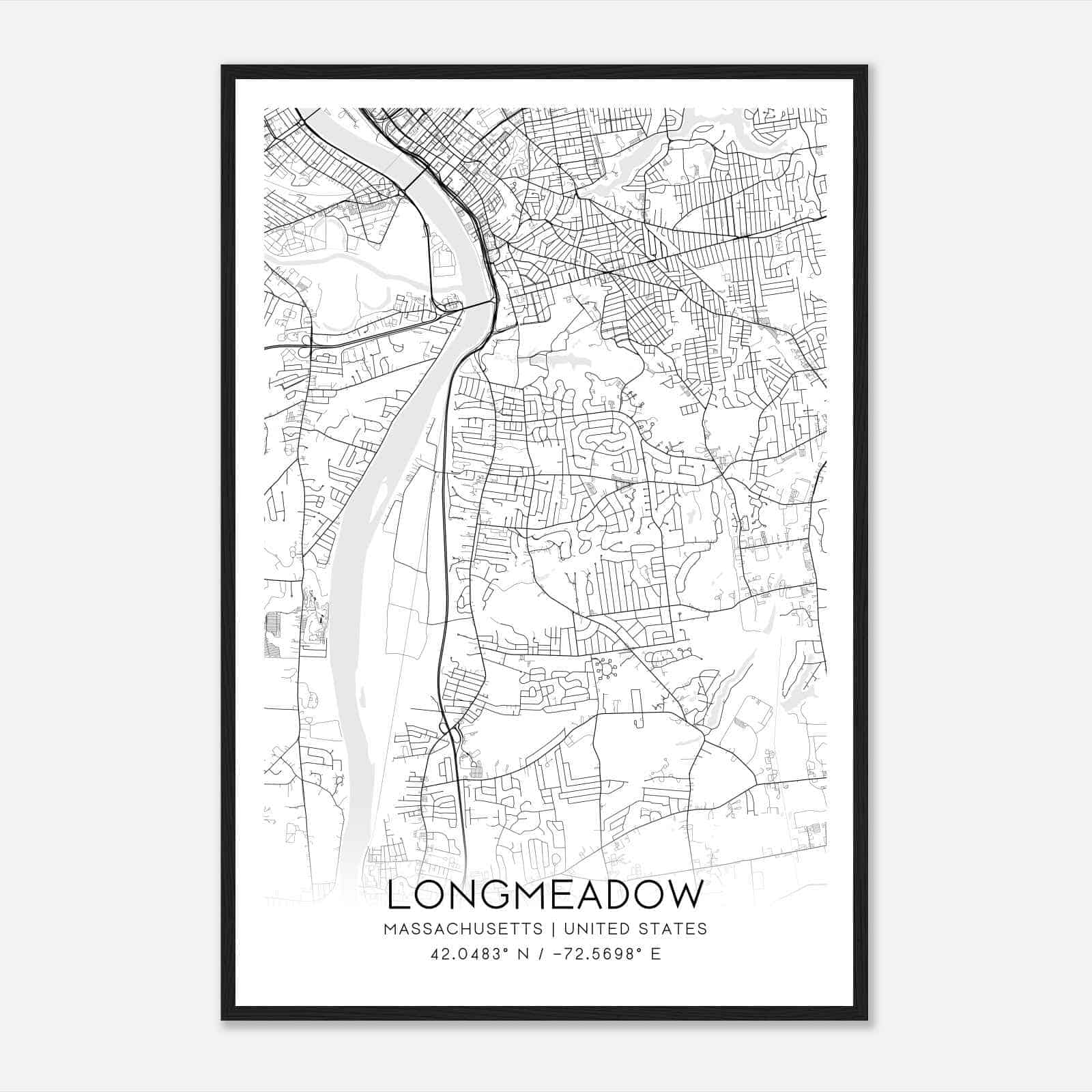 Longmeadow Massachusetts Map Poster, Modern Home Decor Wall Art Print