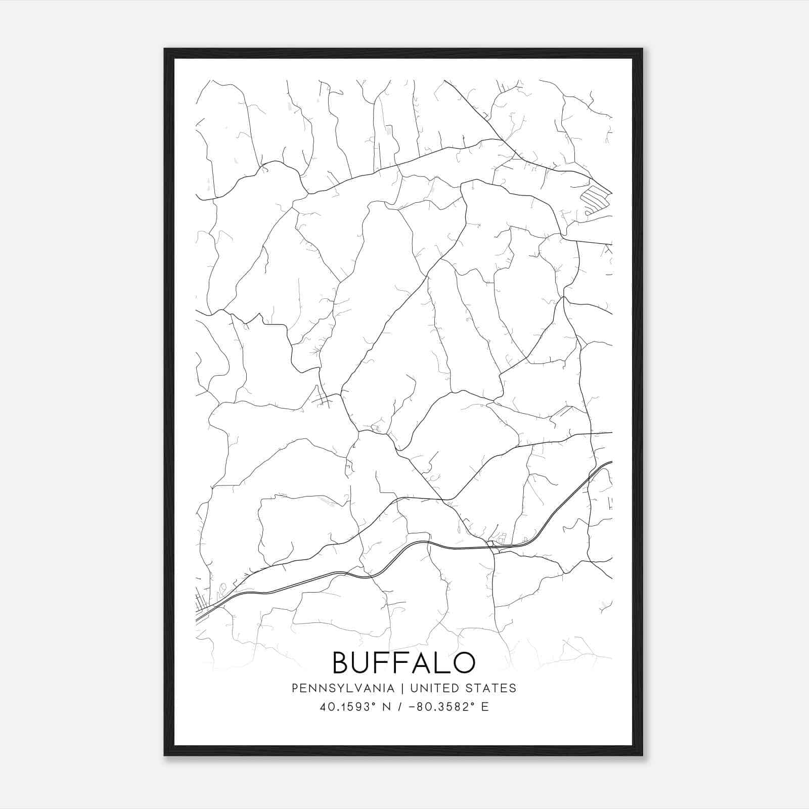 Buffalo Pennsylvania Map Poster, Modern Home Decor Wall Art Print