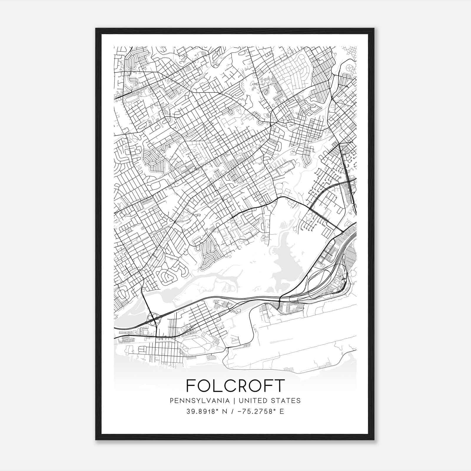 Folcroft Pennsylvania Map Poster, Modern Home Decor Wall Art Print