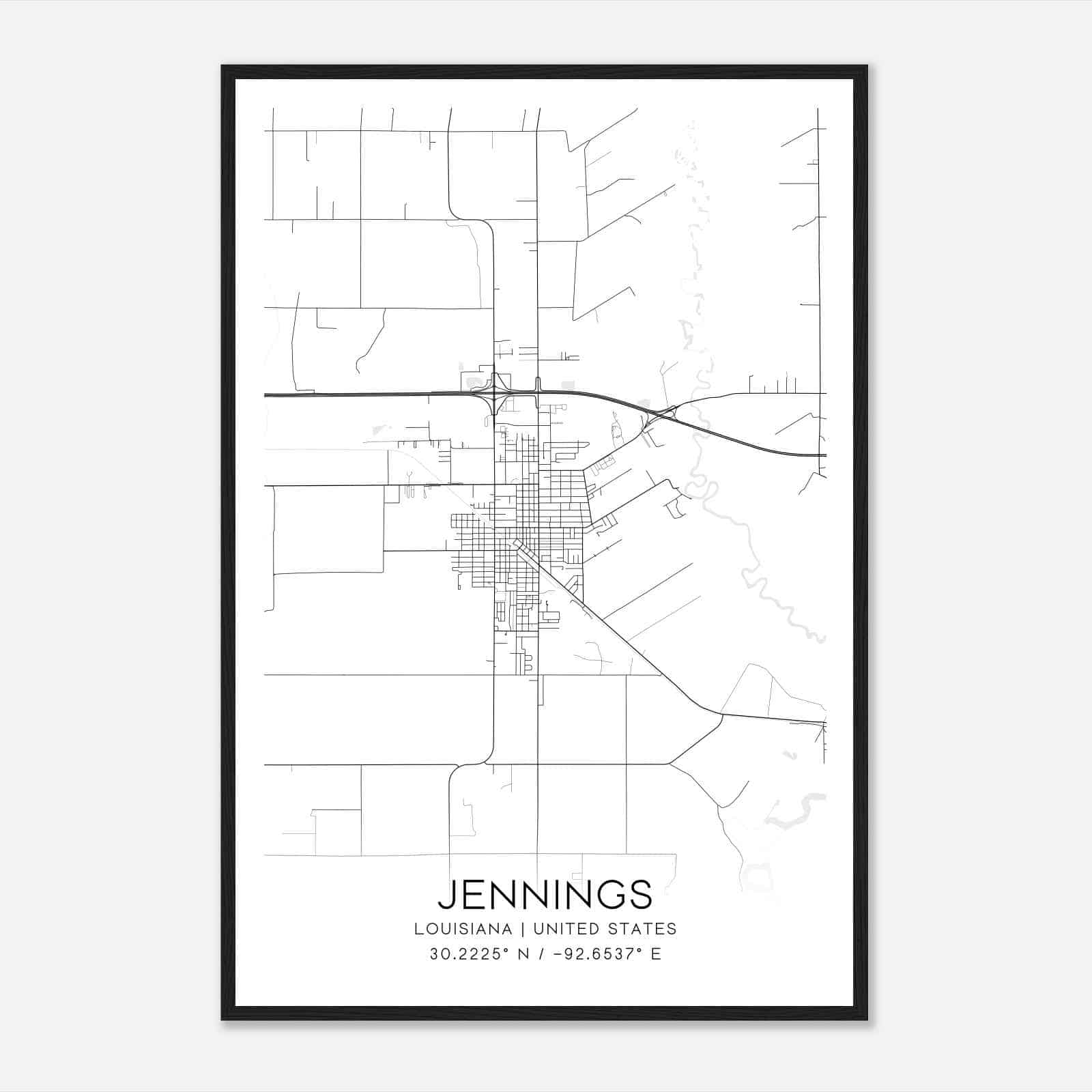 Jennings Louisiana Map Poster, Modern Home Decor Wall Art Print
