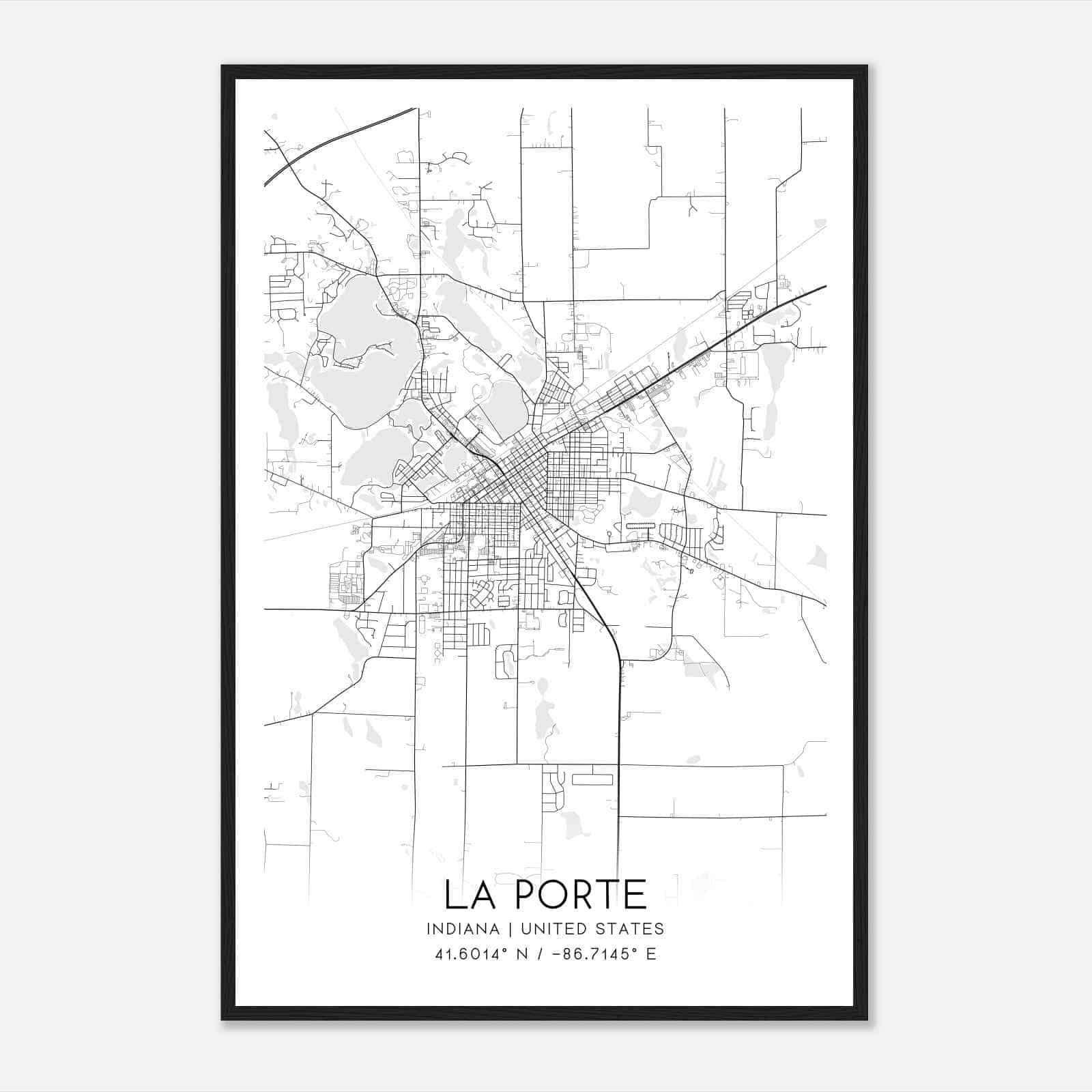 La Porte Indiana Map Poster, Modern Home Decor Wall Art Print