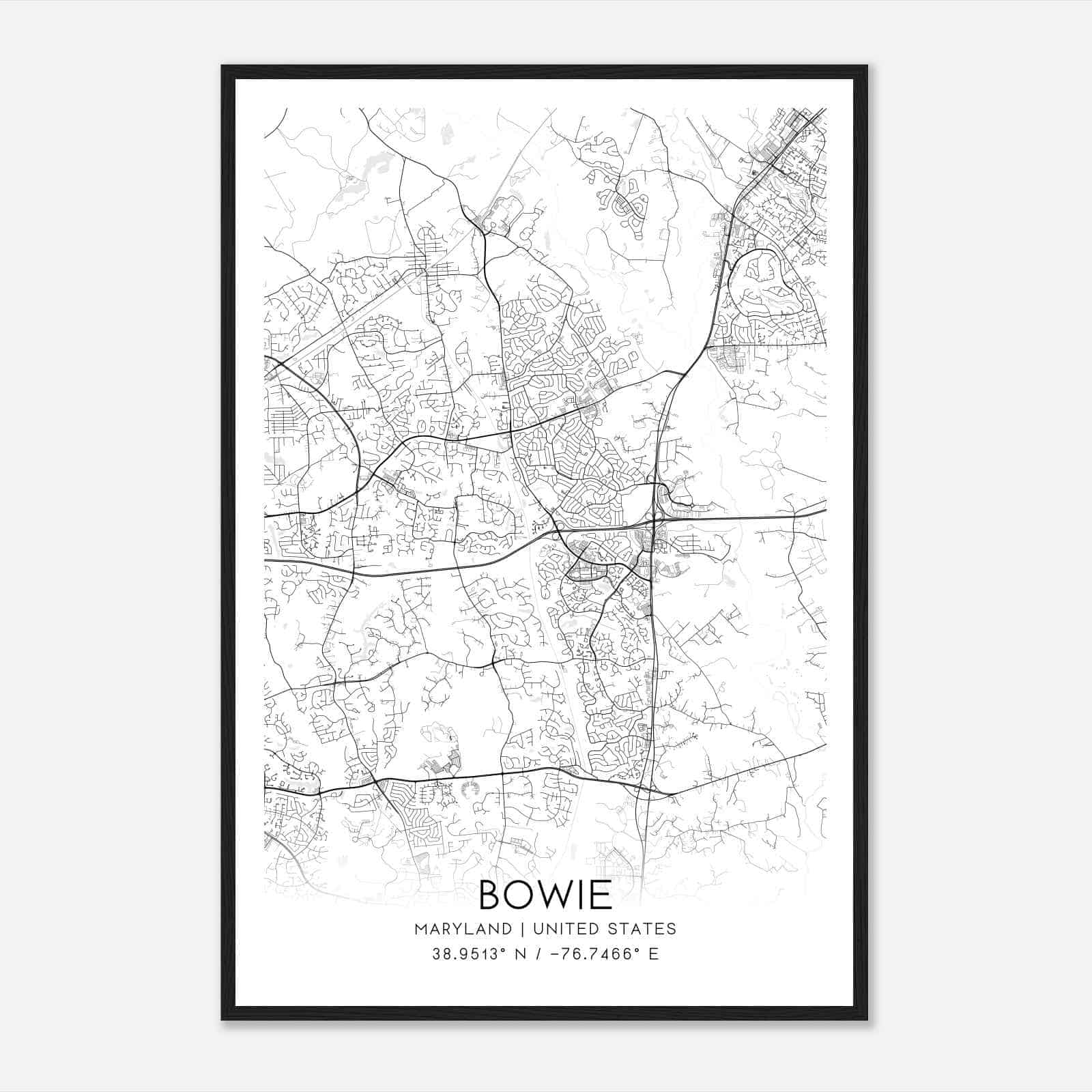 Bowie Maryland Map Poster, Modern Home Decor Wall Art Print