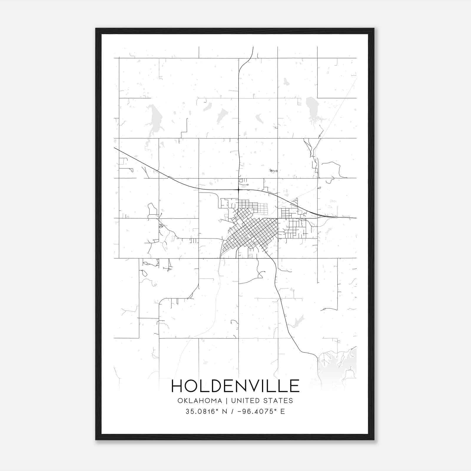 Holdenville Oklahoma Map Poster, Modern Home Decor Wall Art Print