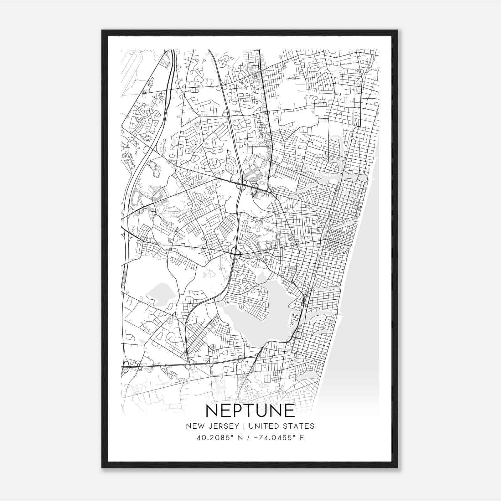 Neptune New Jersey Map Poster, Modern Home Decor Wall Art Print