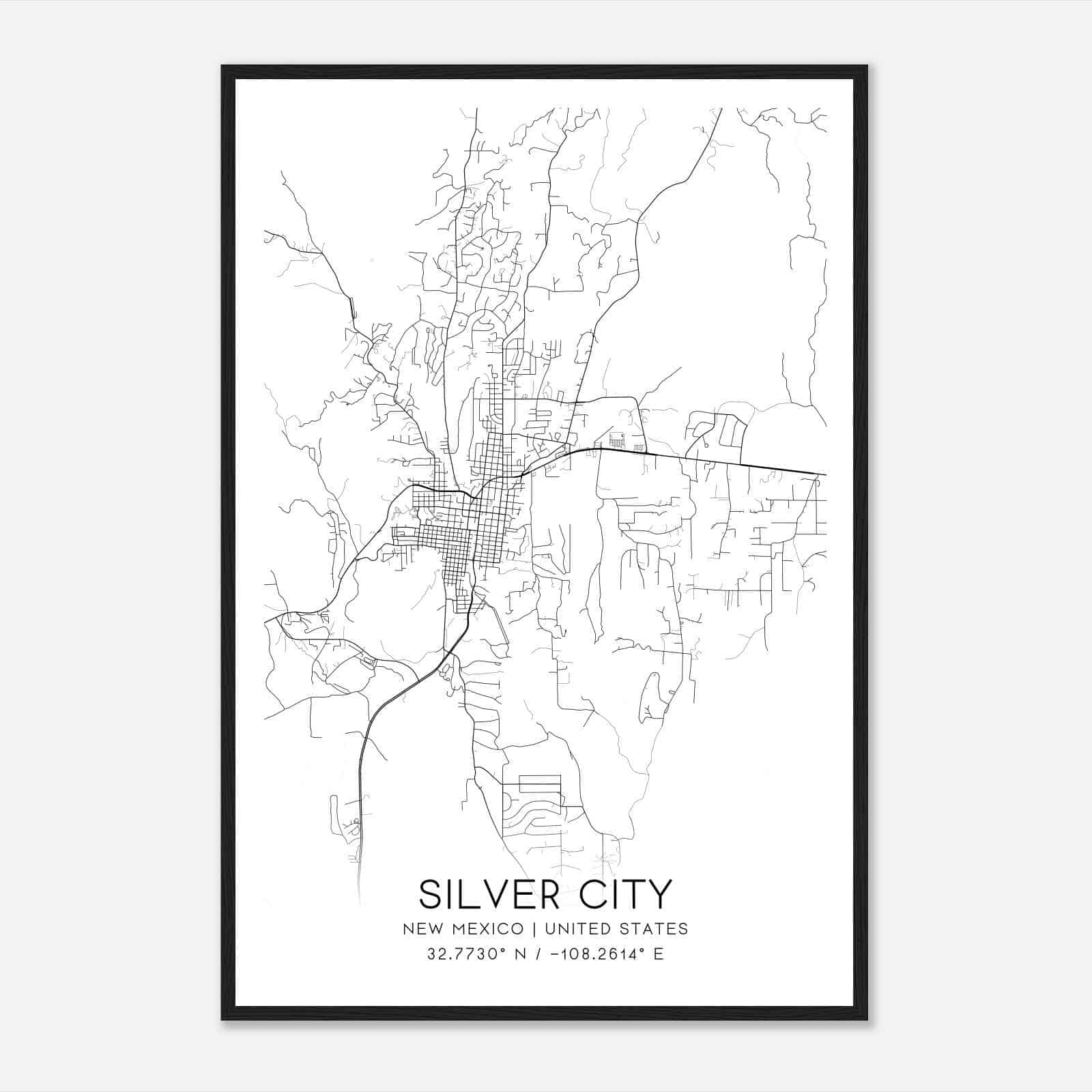 Silver City New Mexico Map Poster, Modern Home Decor Wall Art Print