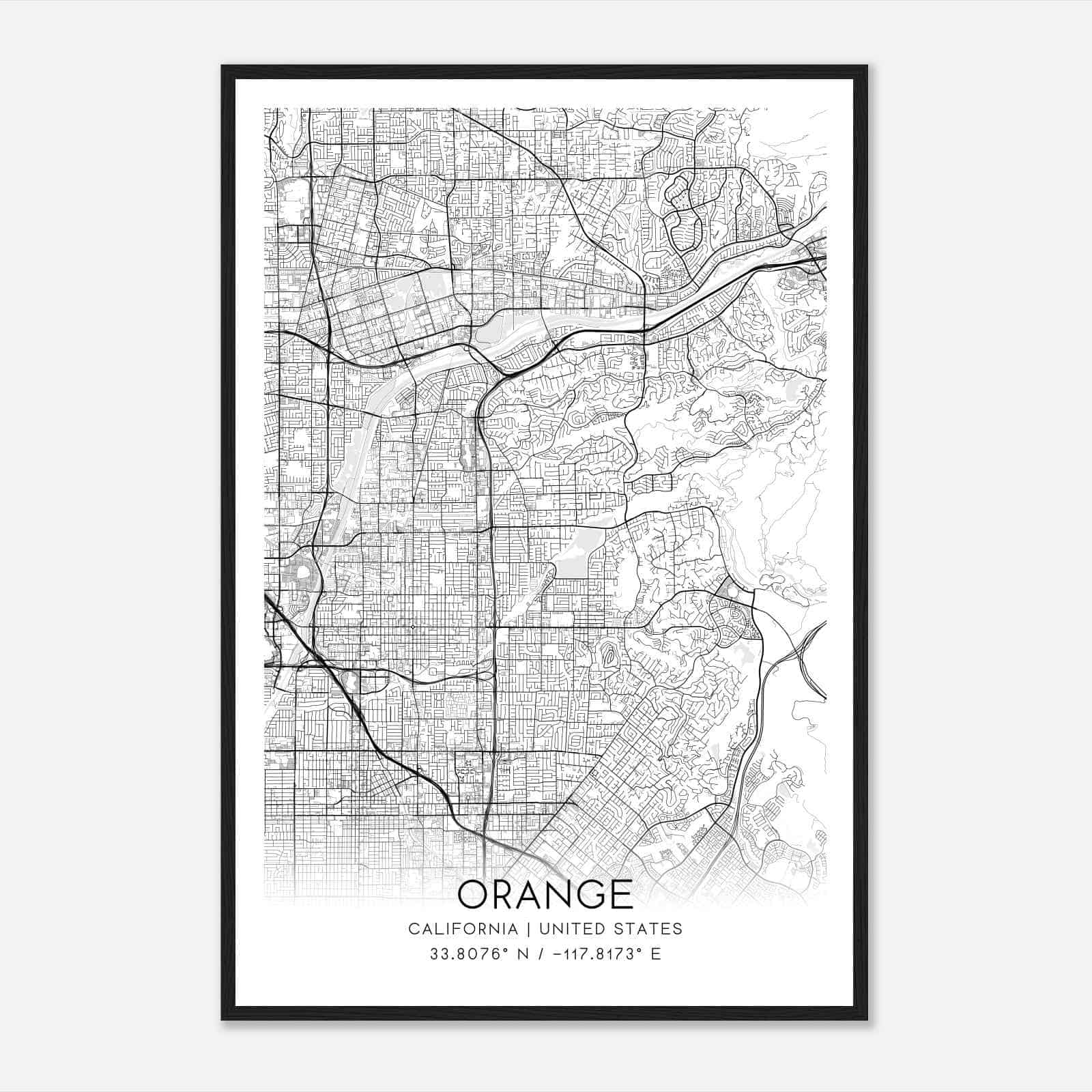 Orange California Map Poster, Modern Home Decor Wall Art Print Orange California Map Poster, Modern Home Decor Wall Art Print