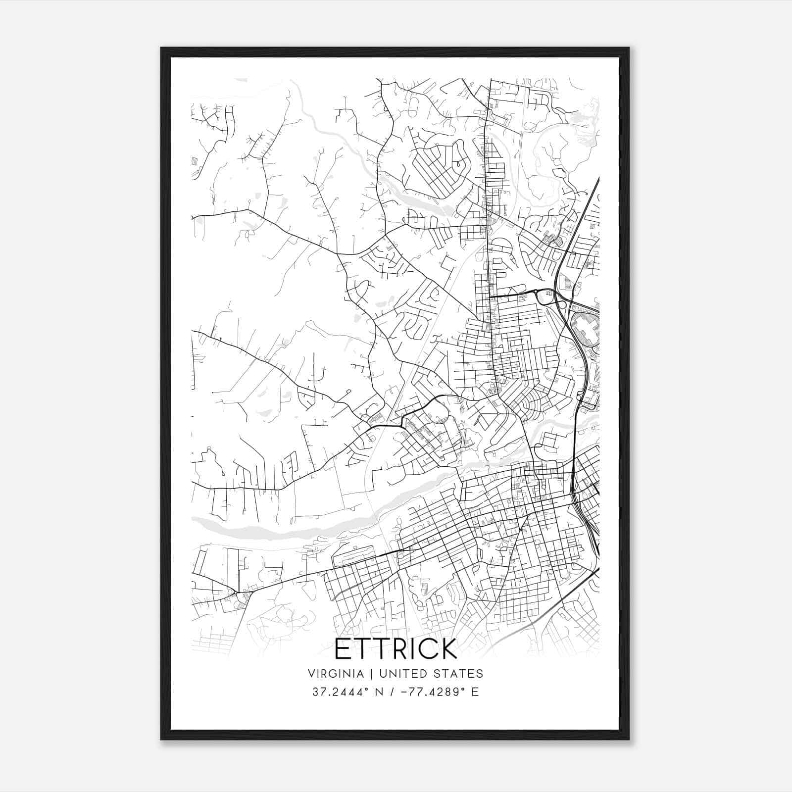Ettrick Virginia Map Poster, Modern Home Decor Wall Art Print
