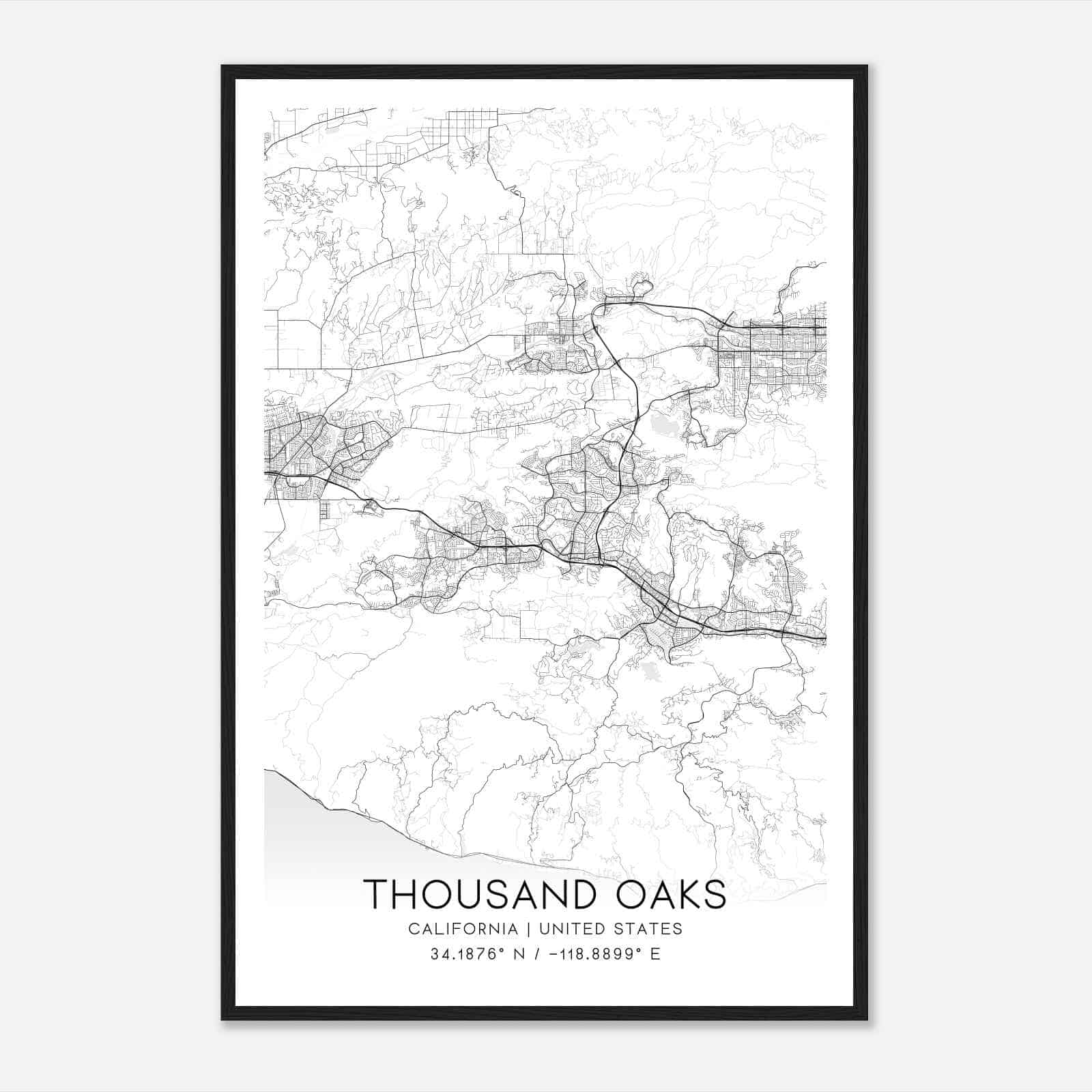Thousand Oaks California Map Poster, Modern Home Decor Wall Art Print Thousand Oaks California Map Poster, Modern Home Decor Wall Art Print