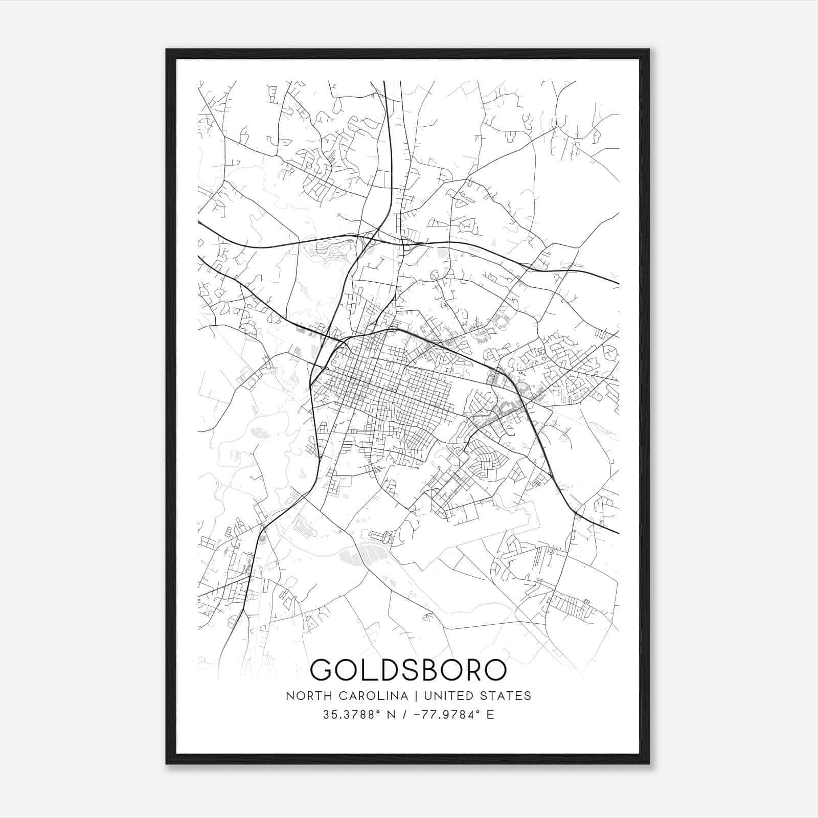 Goldsboro North Carolina Map Poster, Modern Home Decor Wall Art Print