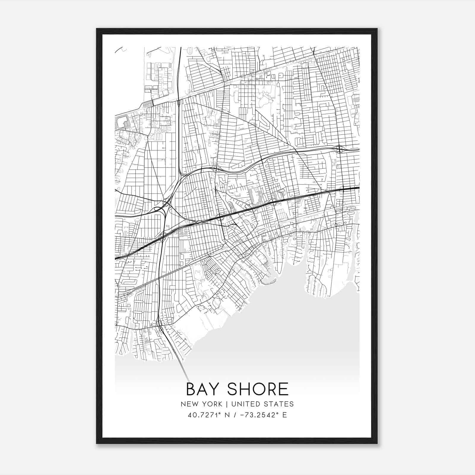 Bay Shore New York Map Poster, Modern Home Decor Wall Art Print