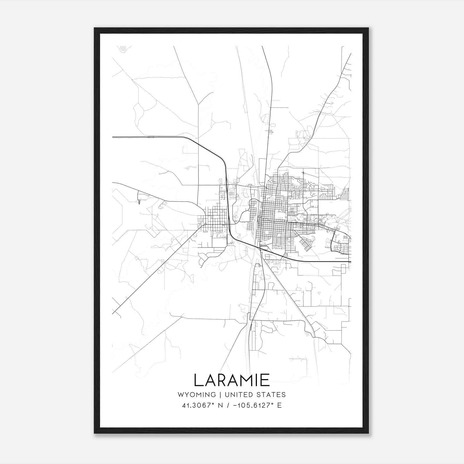 Laramie Wyoming Map Poster, Modern Home Decor Wall Art Print