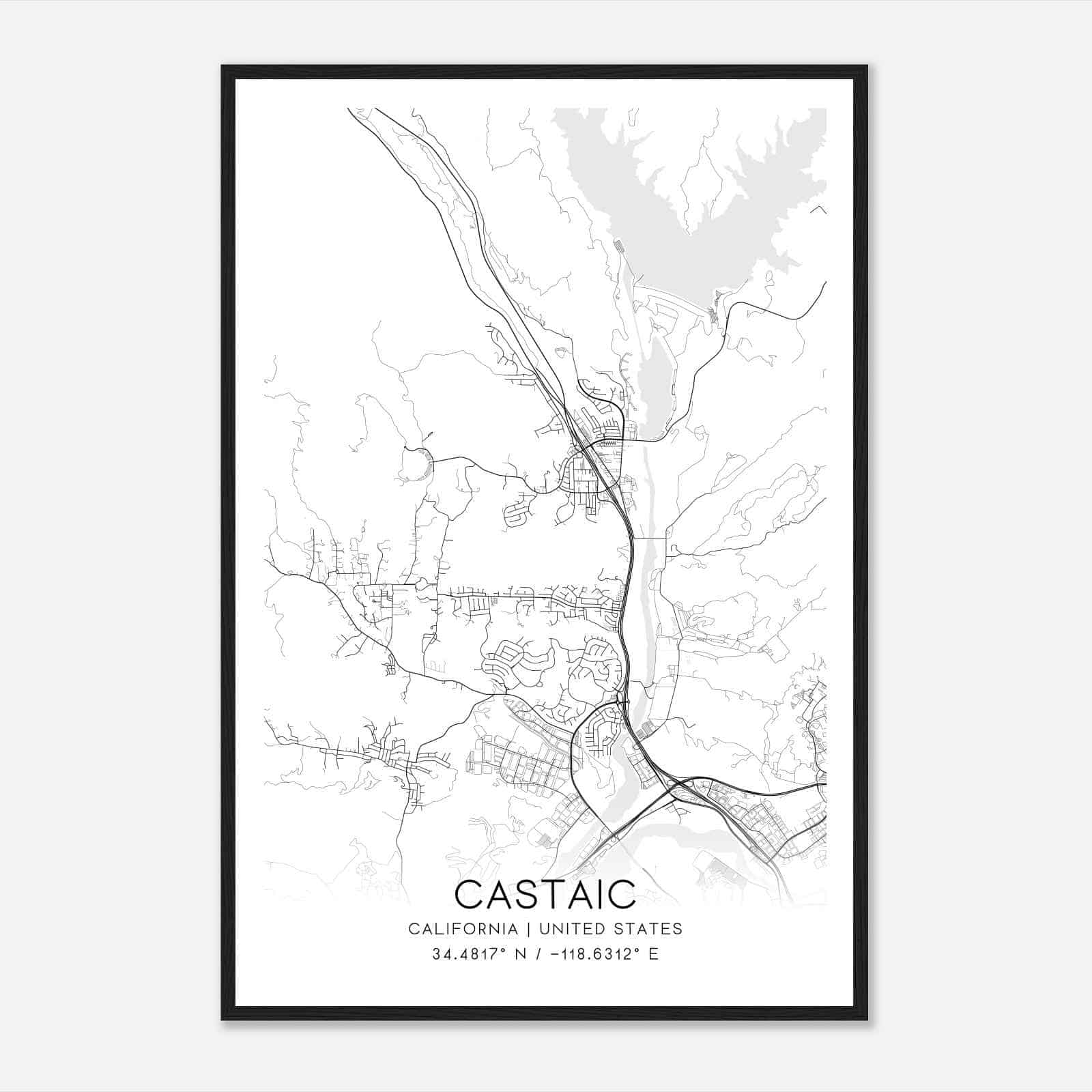 Castaic California Map Poster, Modern Home Decor Wall Art Print