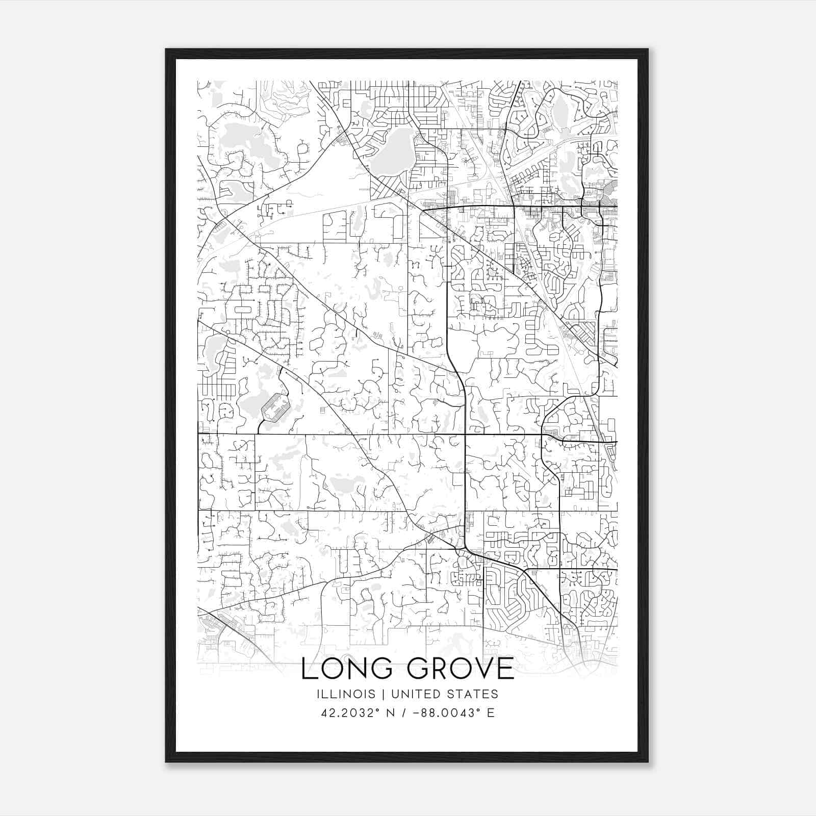 Long Grove Illinois Map Poster, Modern Home Decor Wall Art Print