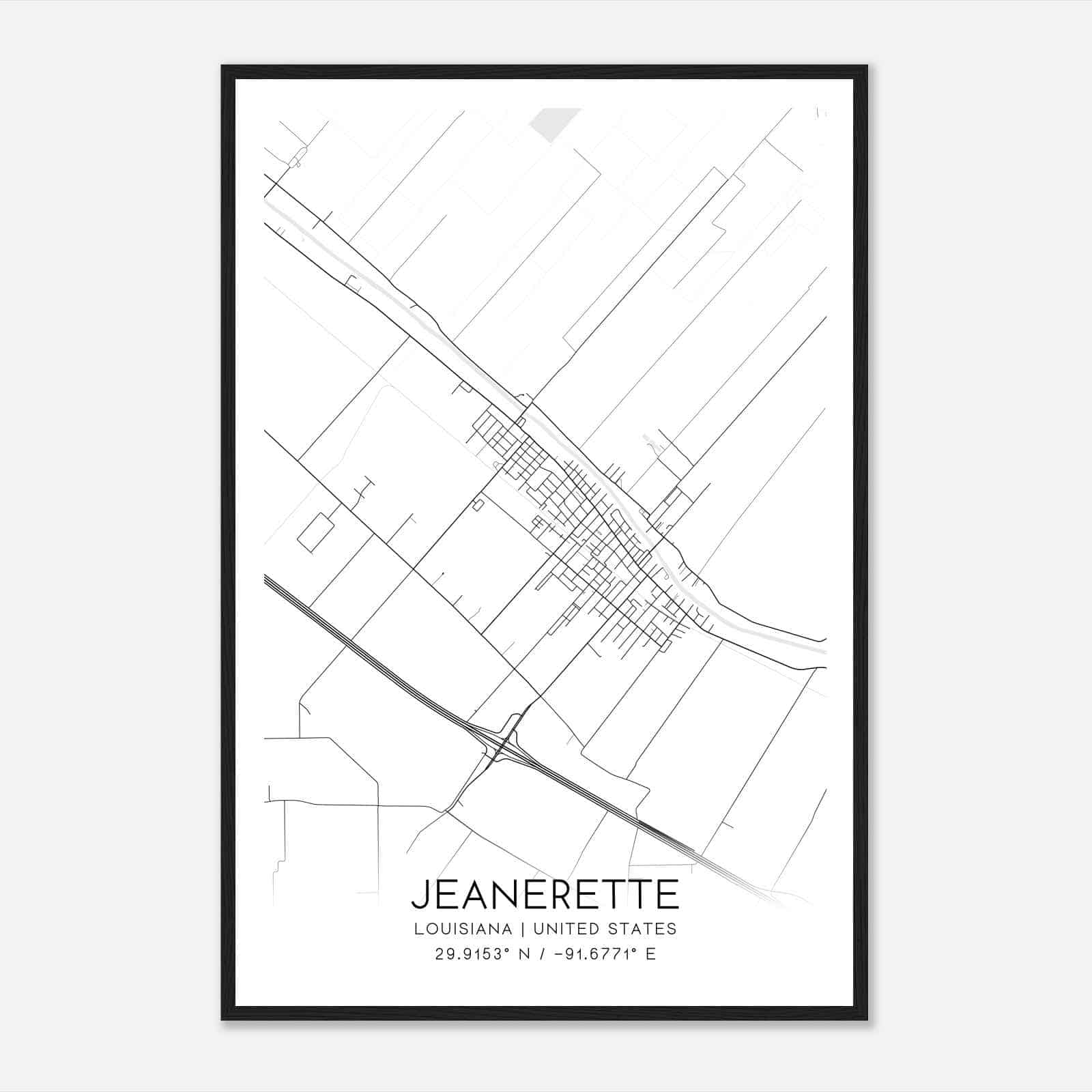 Jeanerette Louisiana Map Poster, Modern Home Decor Wall Art Print