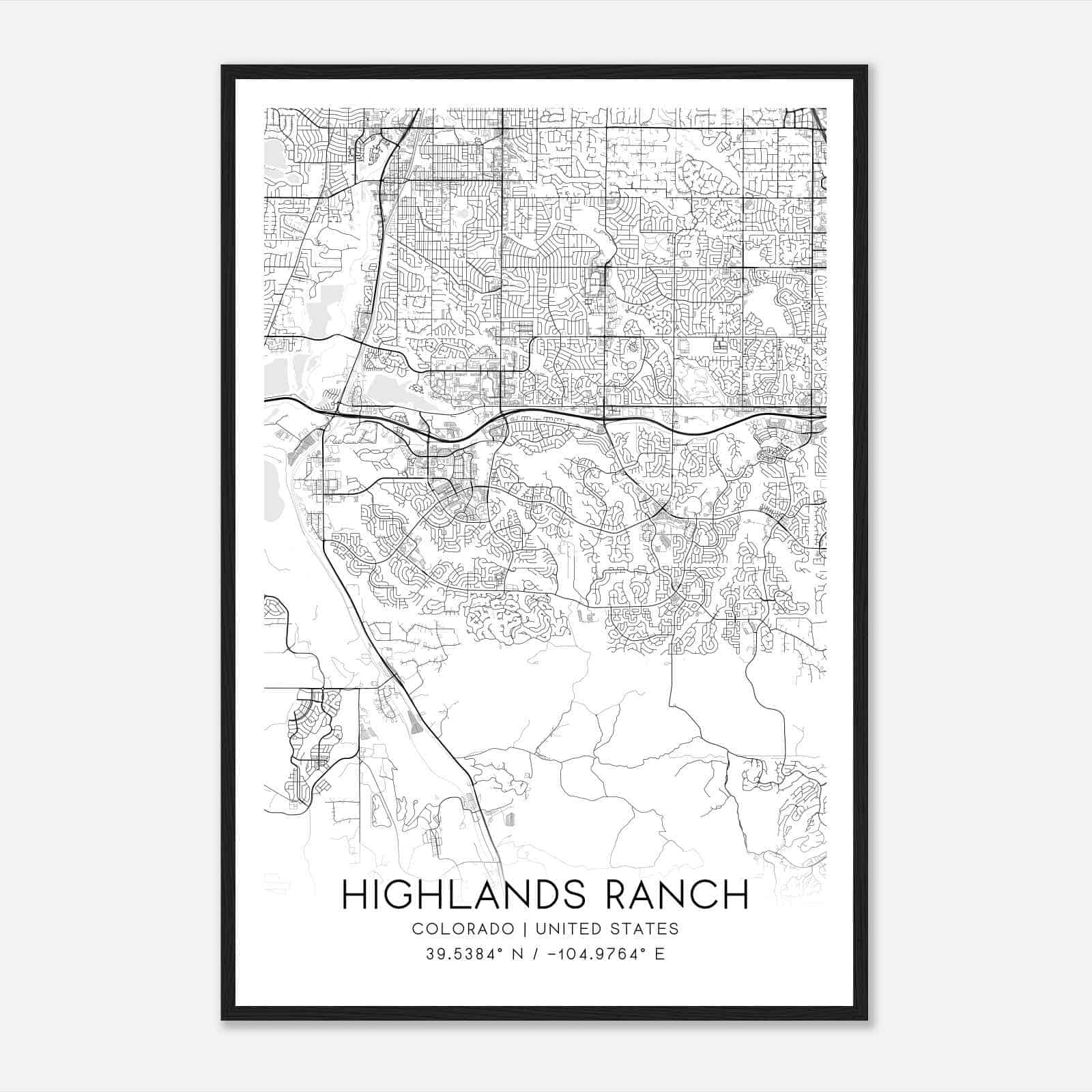 Highlands Ranch Colorado Map Poster, Modern Home Decor Wall Art Print