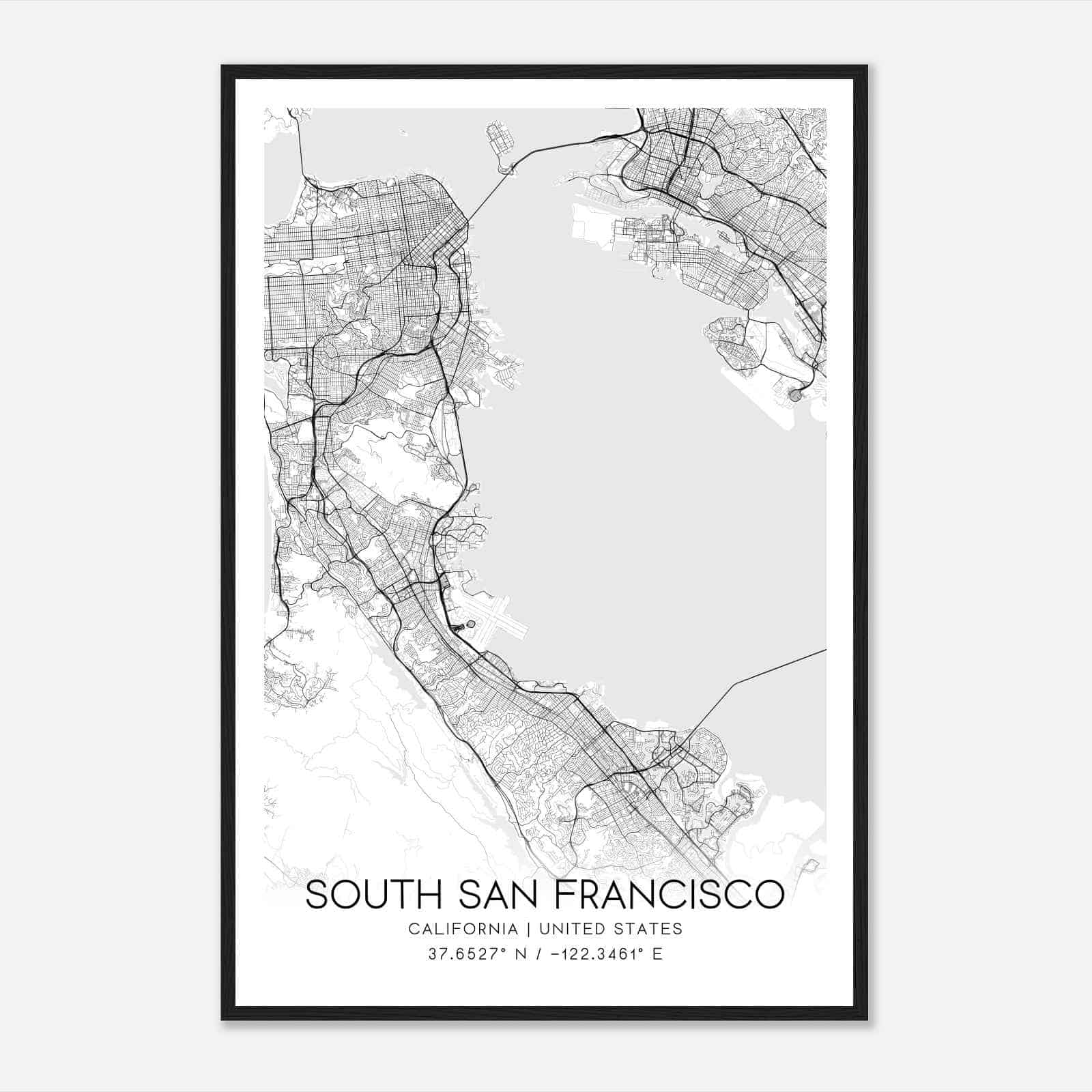 South San Francisco California Map Poster, Modern Home Decor Wall Art Print
