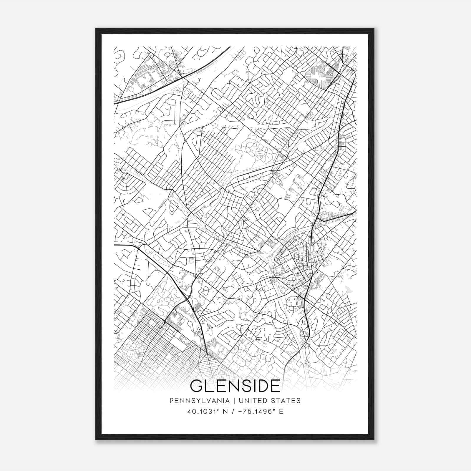 Glenside Pennsylvania Map Poster, Modern Home Decor Wall Art Print