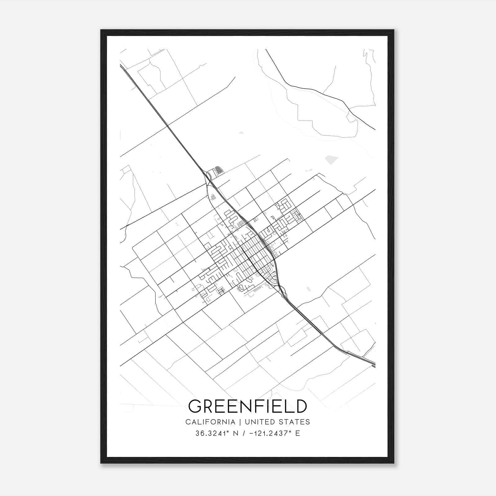 Greenfield California Map Poster, Modern Home Decor Wall Art Print