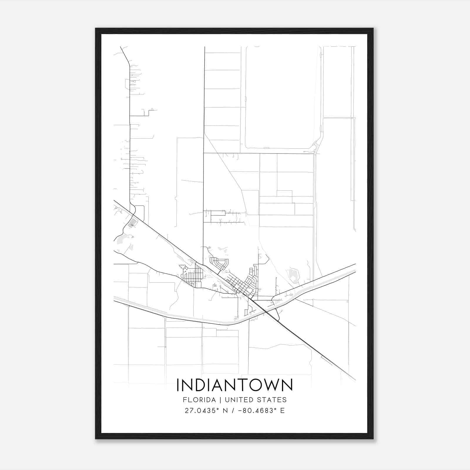 Indiantown Florida Map Poster, Modern Home Decor Wall Art Print