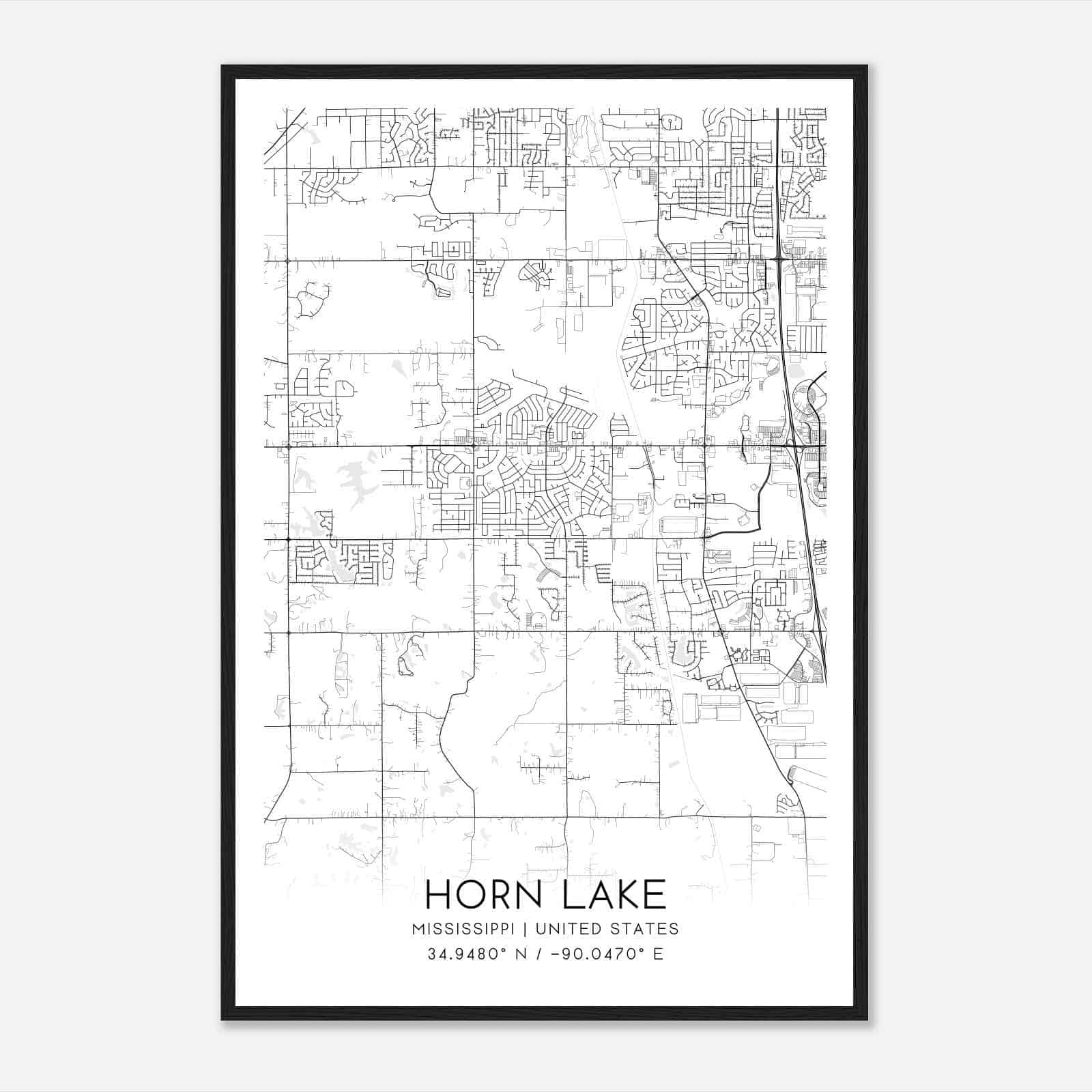 Horn Lake Mississippi Map Poster, Modern Home Decor Wall Art Print