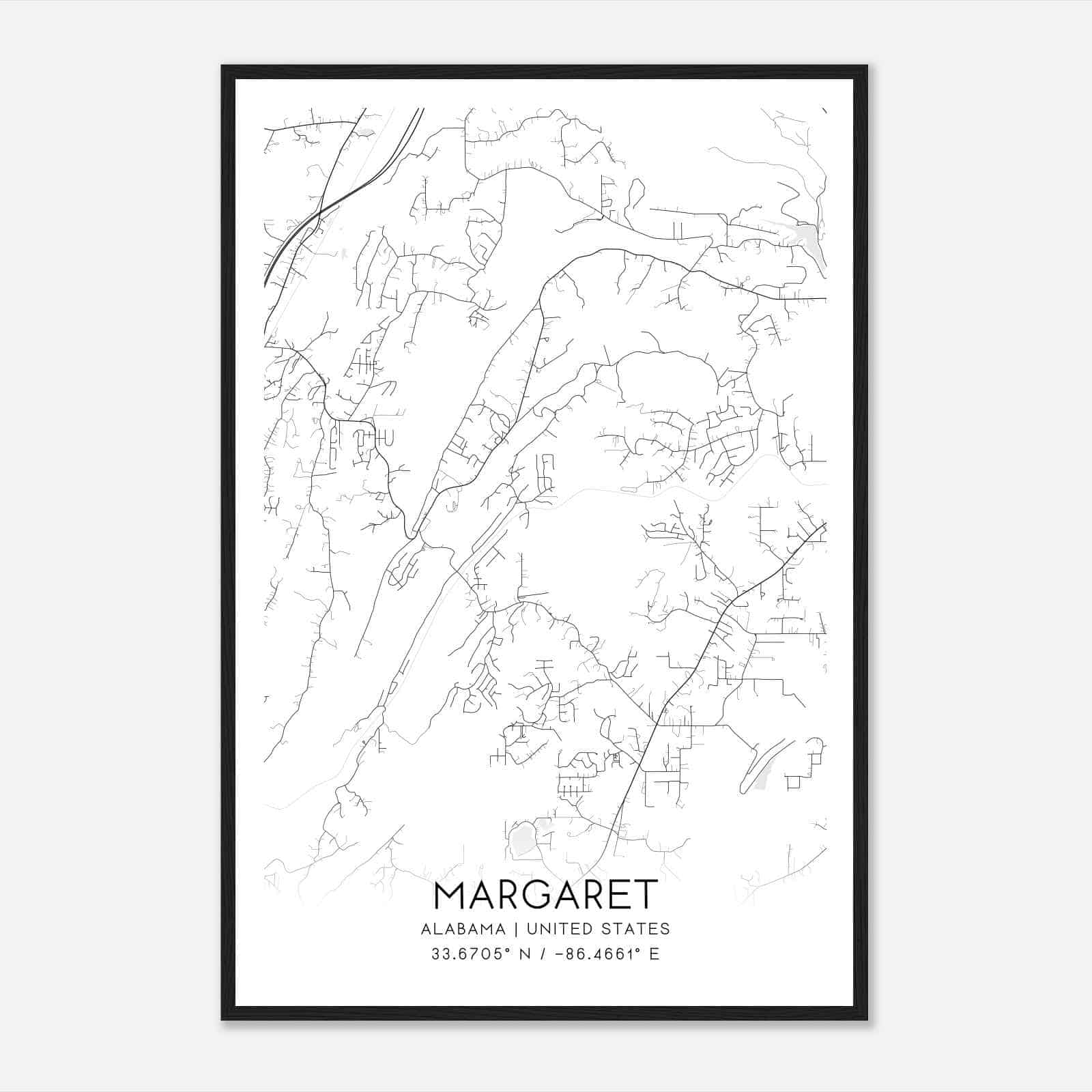Margaret Alabama Map Poster, Modern Home Decor Wall Art Print