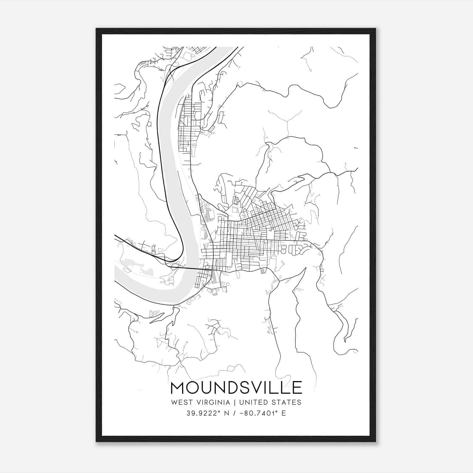 Moundsville West Virginia Map Poster, Modern Home Decor Wall Art Print