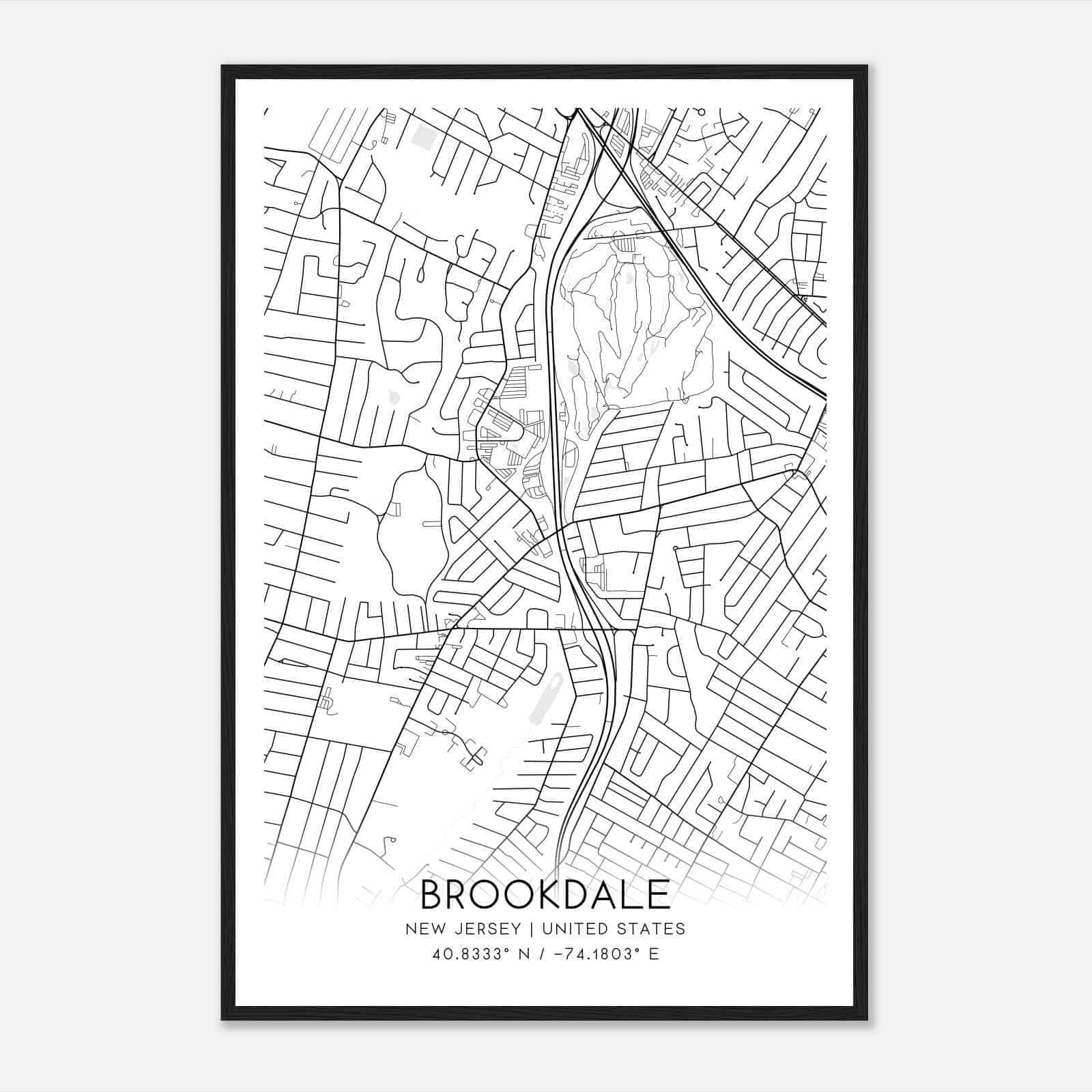 Brookdale New Jersey Map Poster, Modern Home Decor Wall Art Print