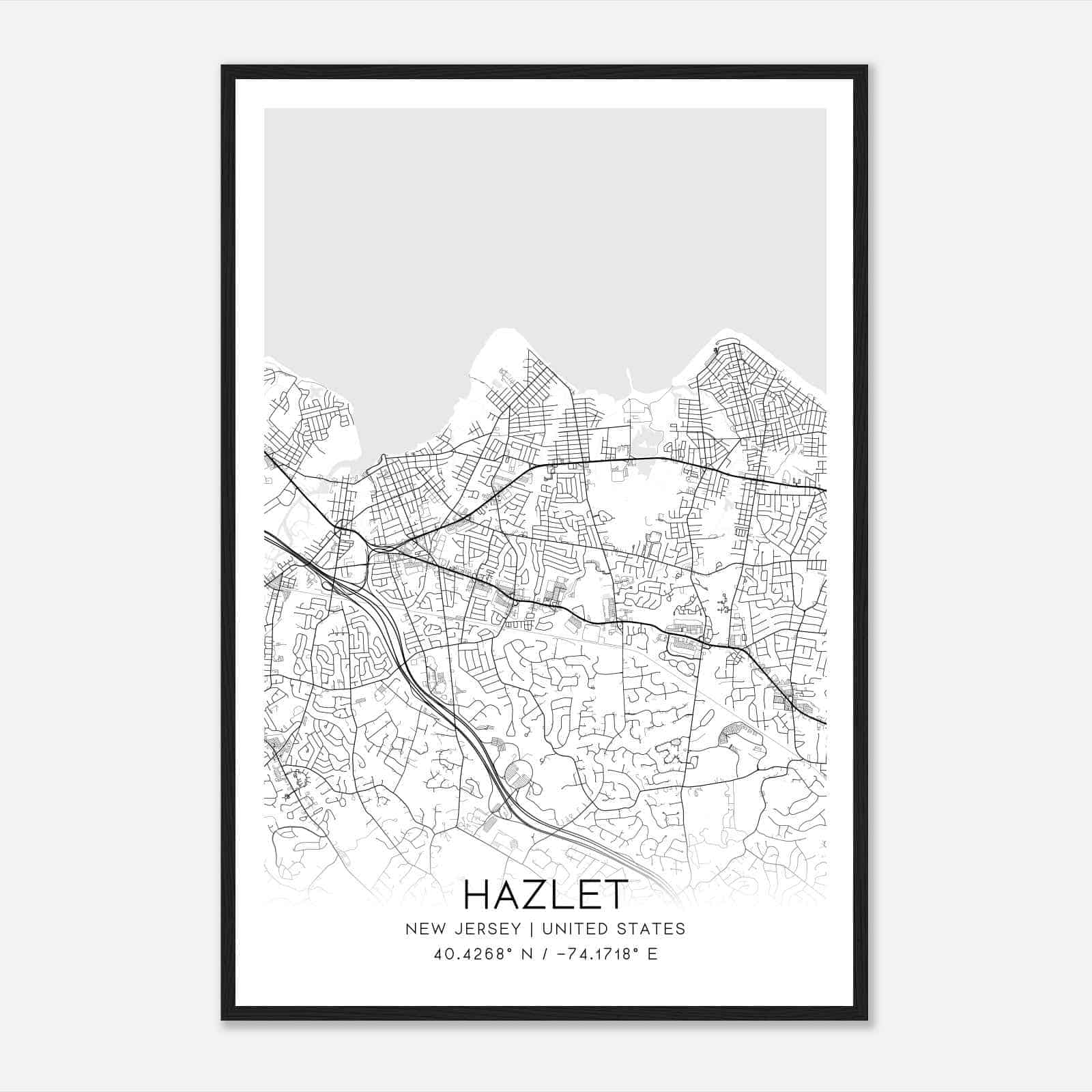 Hazlet New Jersey Map Poster, Modern Home Decor Wall Art Print