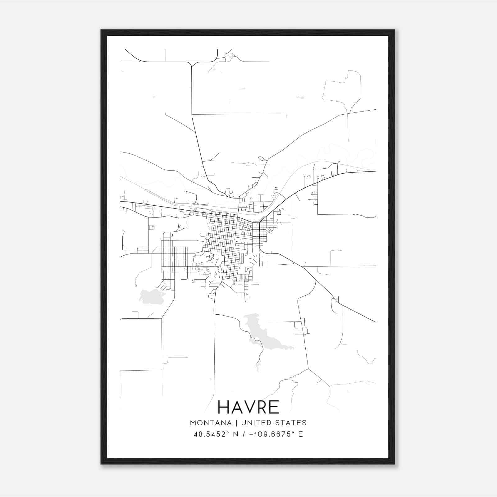 Havre Montana Map Poster, Modern Home Decor Wall Art Print