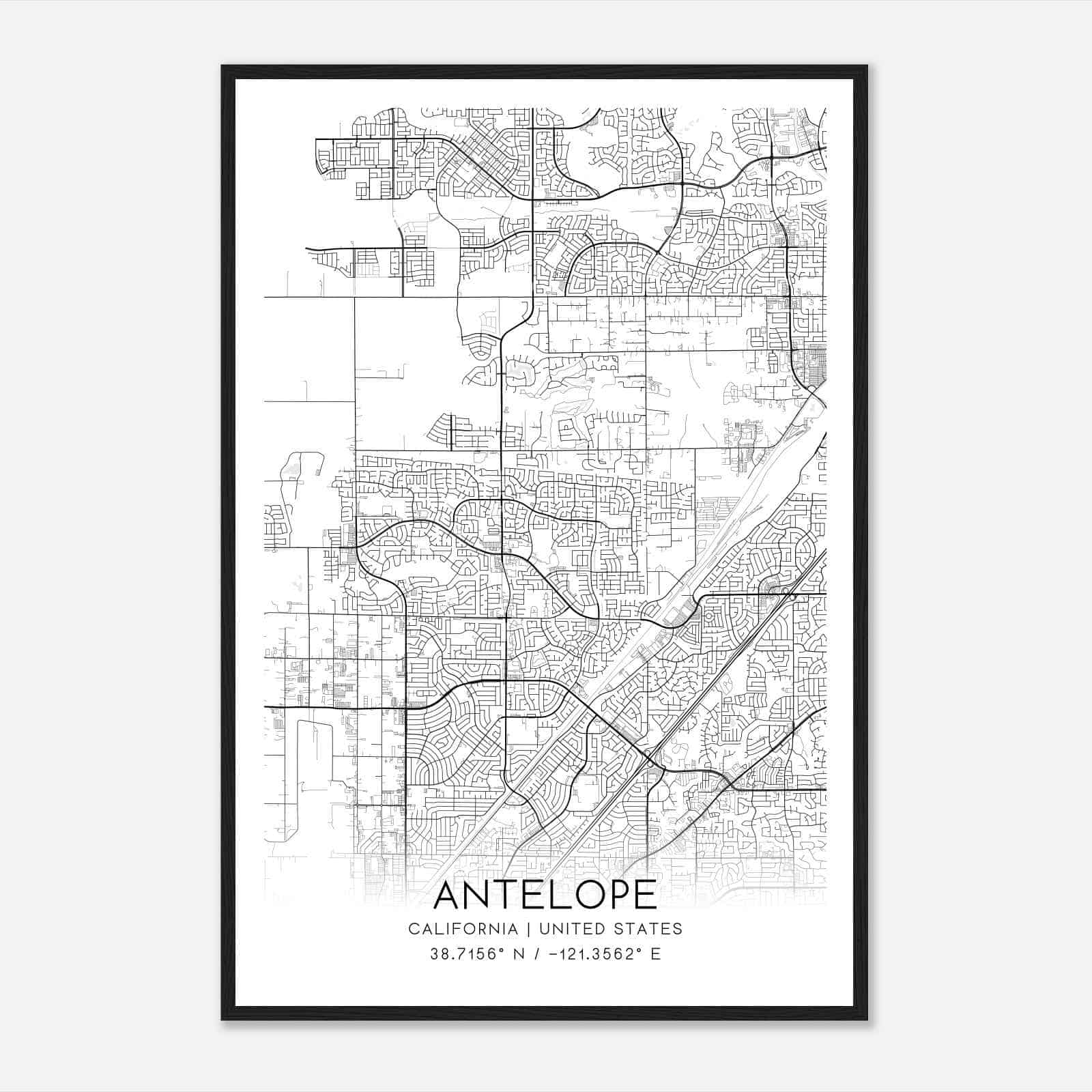 Antelope California Map Poster, Modern Home Decor Wall Art Print