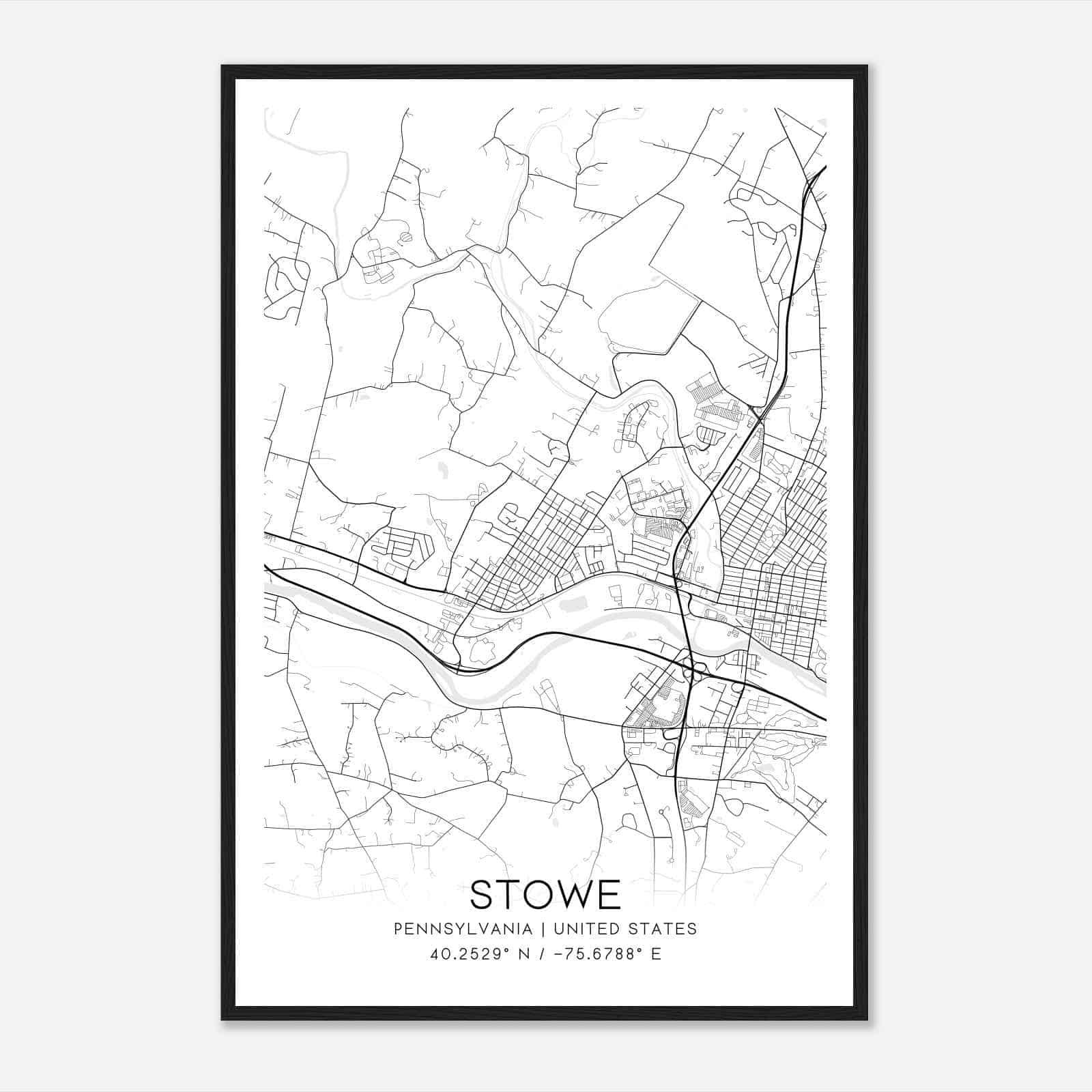 Stowe Pennsylvania Map Poster, Modern Home Decor Wall Art Print Stowe Pennsylvania Map Poster, Modern Home Decor Wall Art Print
