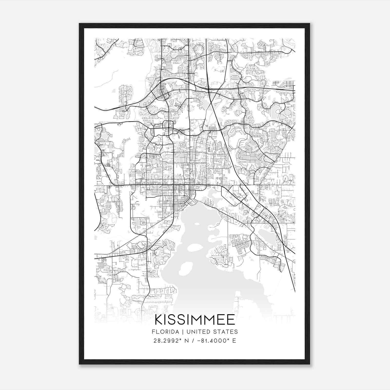 Kissimmee Florida Map Poster, Modern Home Decor Wall Art Print