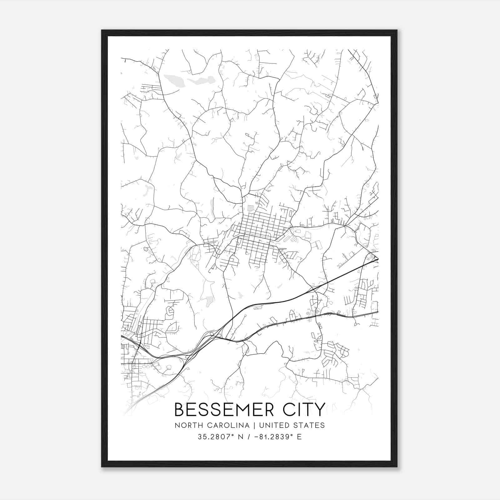 Bessemer City North Carolina Map Poster, Modern Home Decor Wall Art Print