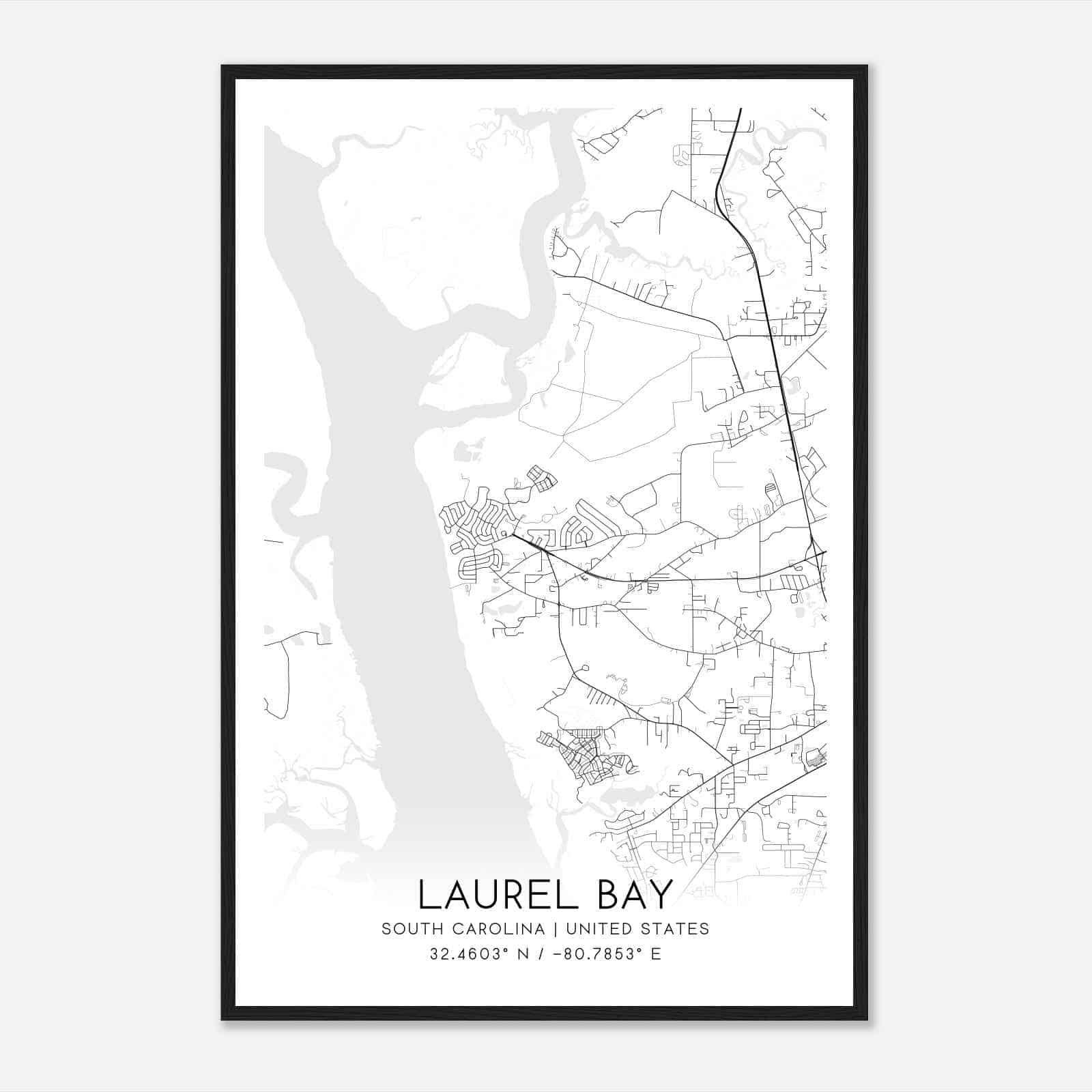 Laurel Bay South Carolina Map Poster, Modern Home Decor Wall Art Print