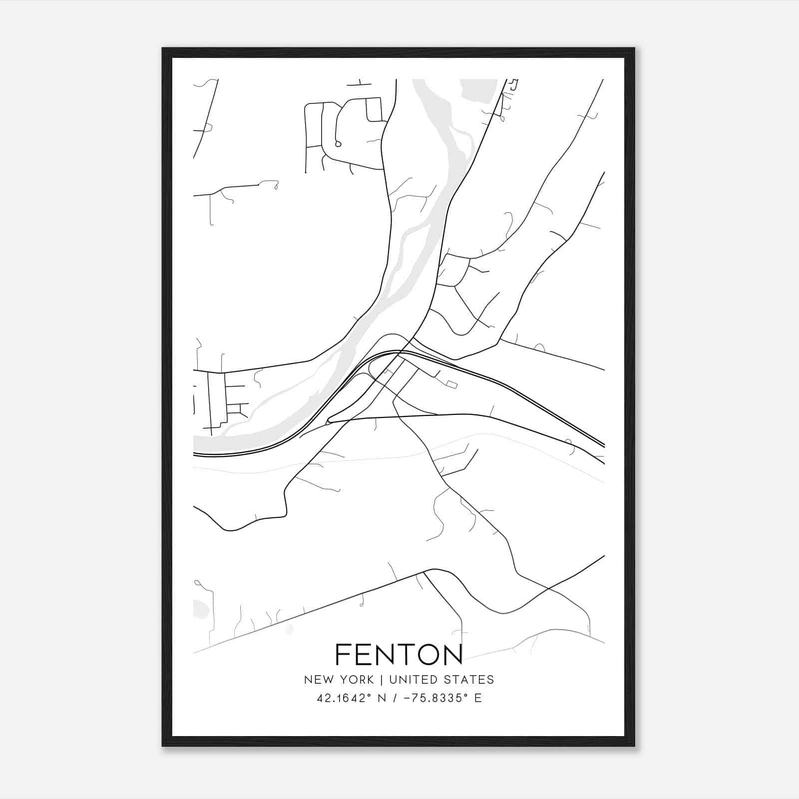 Fenton New York Map Poster, Modern Home Decor Wall Art Print