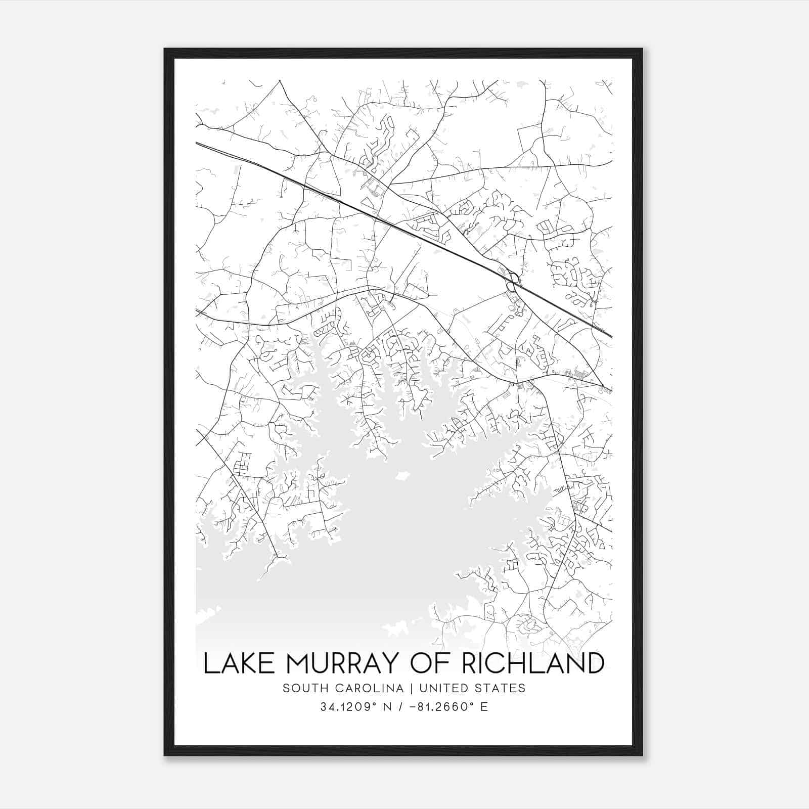 Lake Murray of Richland South Carolina Map Poster, Modern Home Decor Wall Art Print
