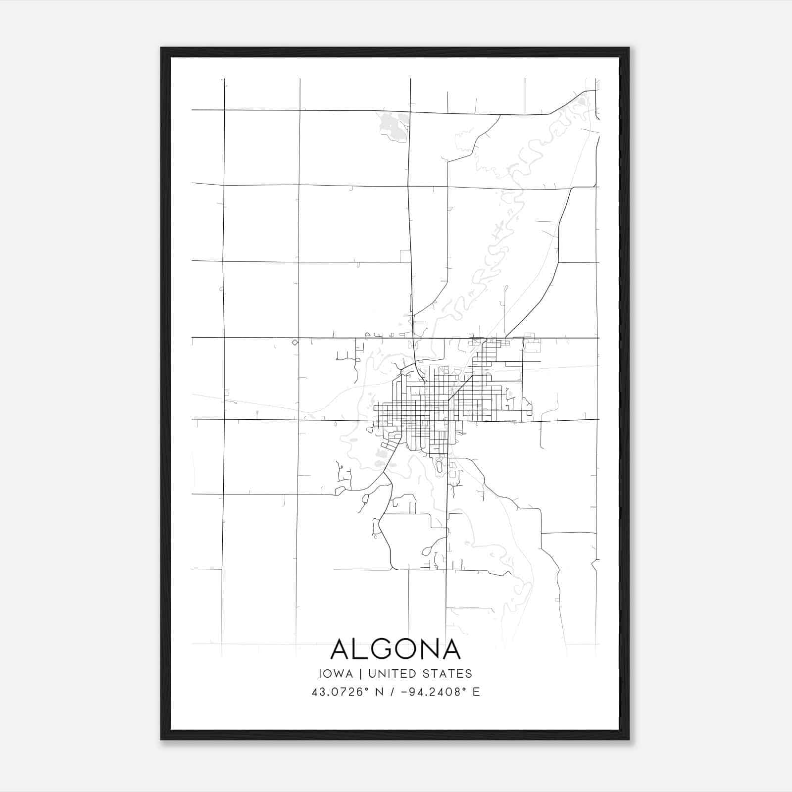 Algona Iowa Map Poster, Modern Home Decor Wall Art Print