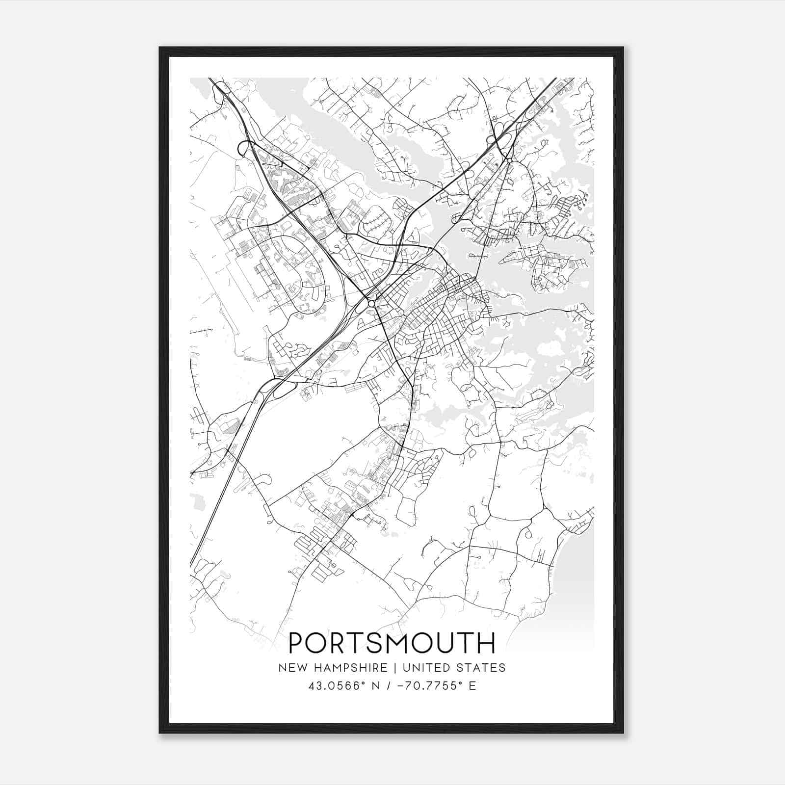 Portsmouth New Hampshire Map Poster, Modern Home Decor Wall Art Print