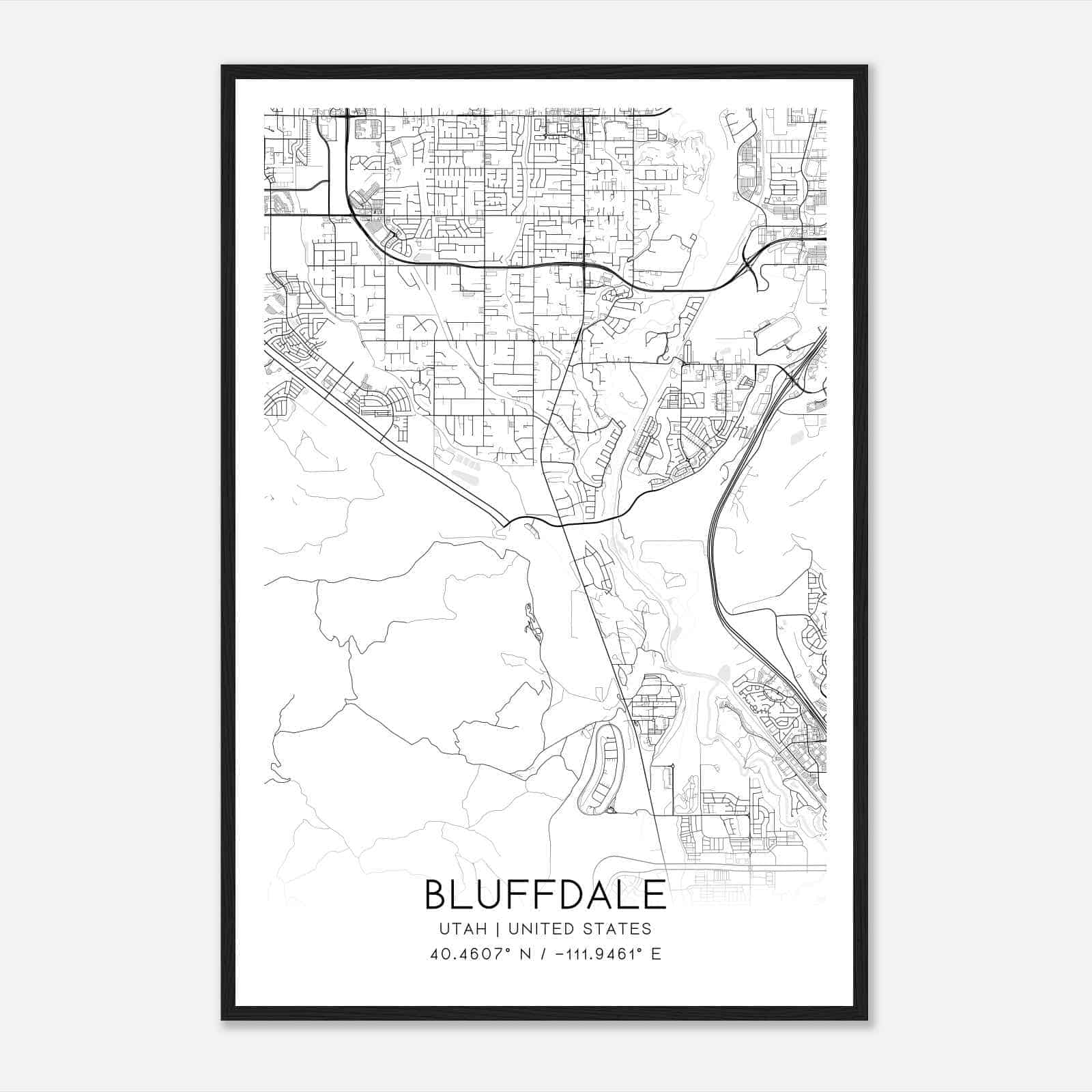Bluffdale Utah Map Poster, Modern Home Decor Wall Art Print