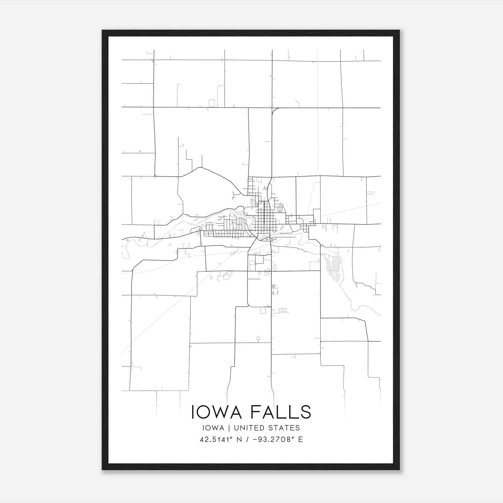 Iowa Falls Iowa Map Poster, Modern Home Decor Wall Art Print