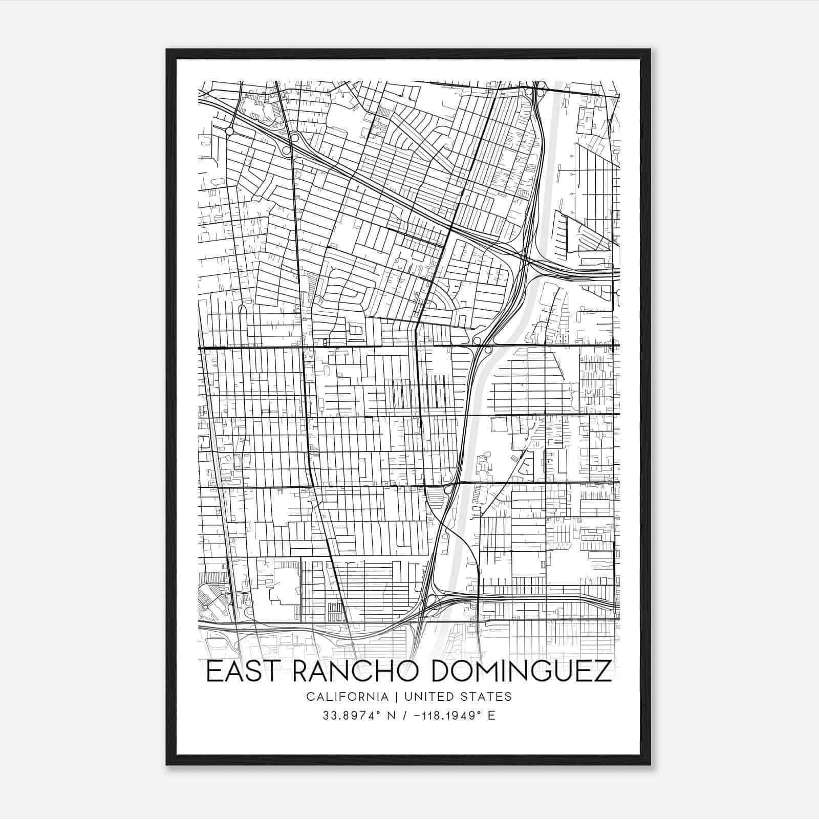 East Rancho Dominguez California Map Poster, Modern Home Decor Wall Art Print