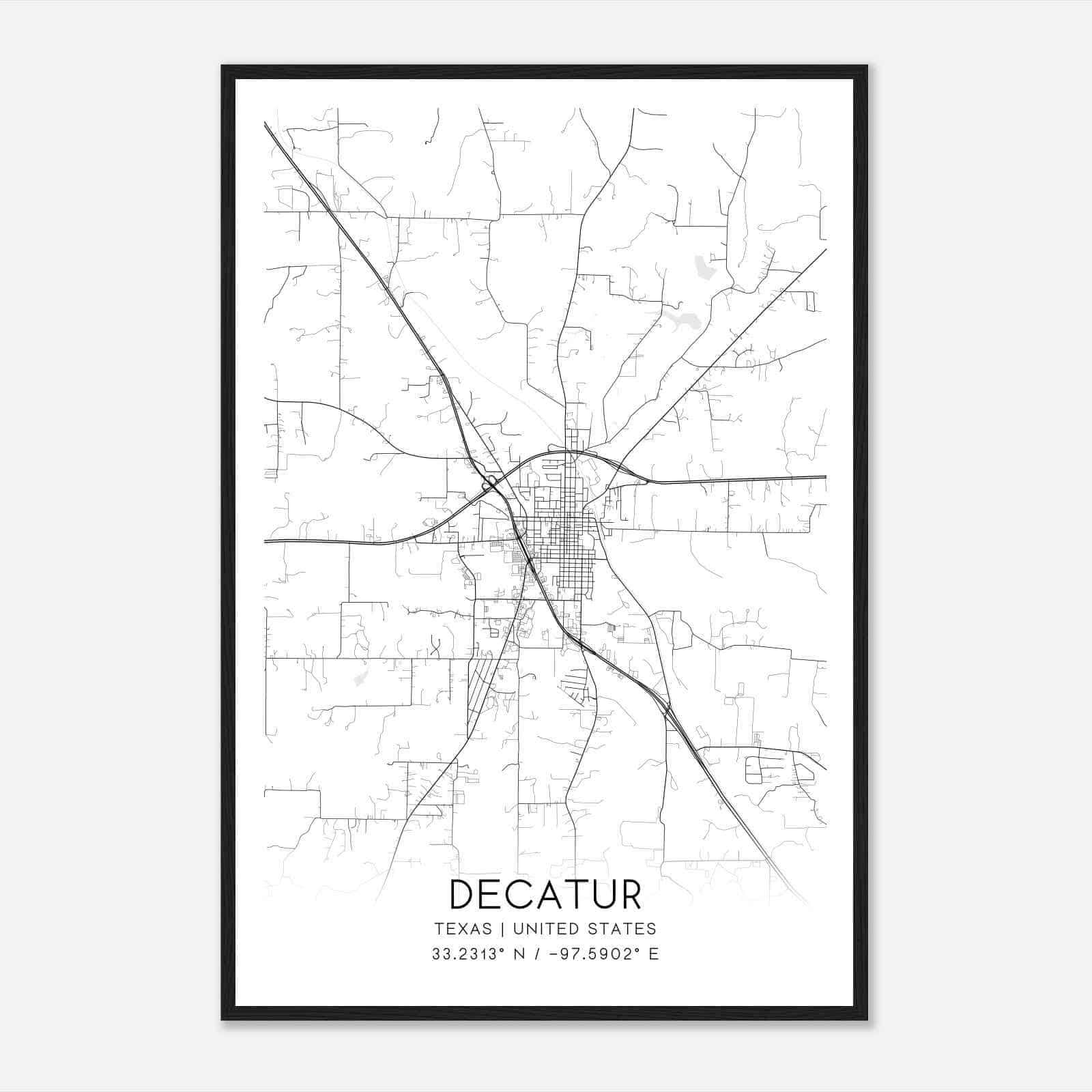 Decatur Texas Map Poster, Modern Home Decor Wall Art Print