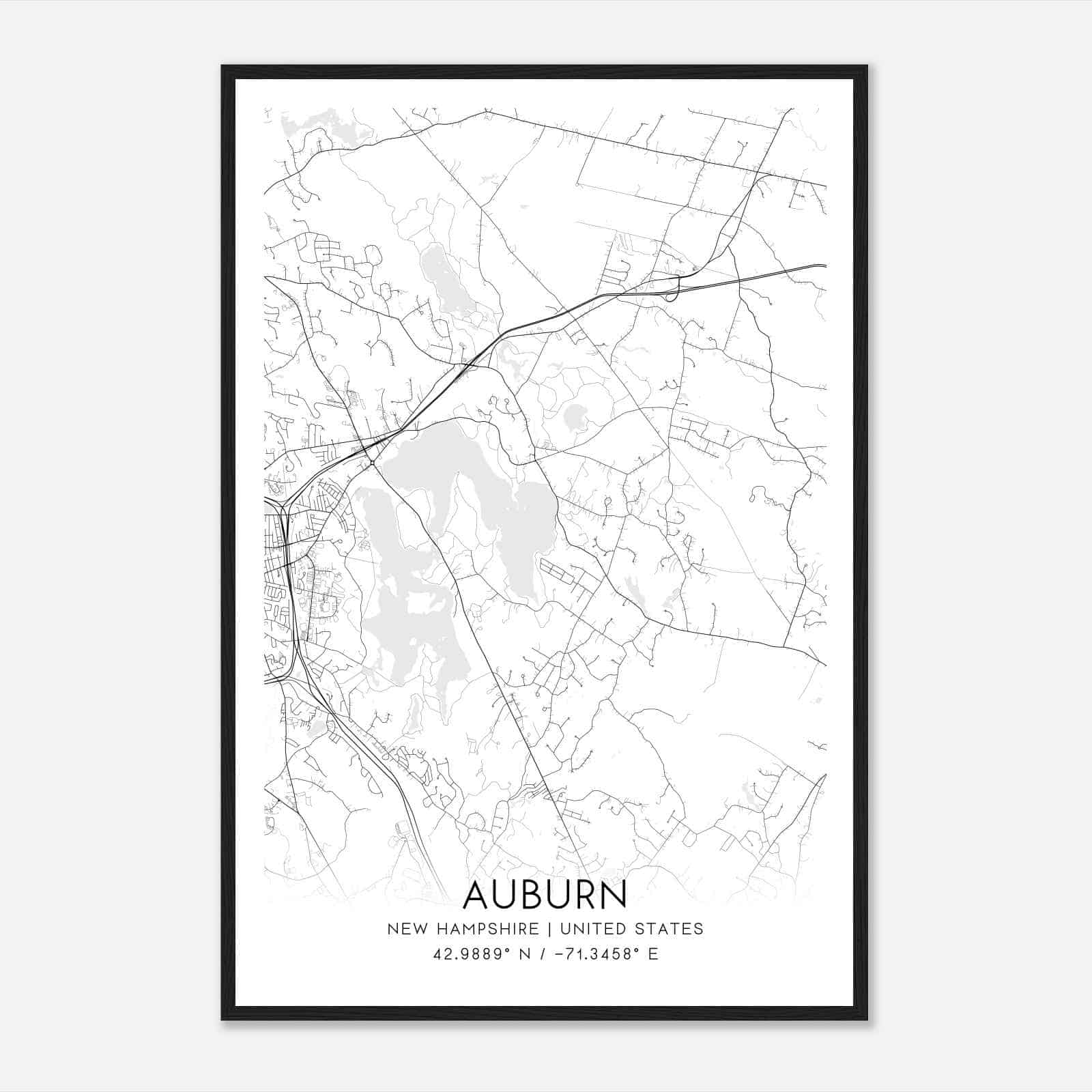 Auburn New Hampshire Map Poster, Modern Home Decor Wall Art Print