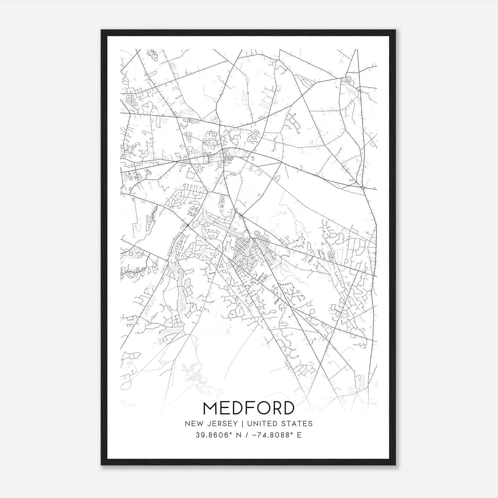 Medford New Jersey Map Poster, Modern Home Decor Wall Art Print